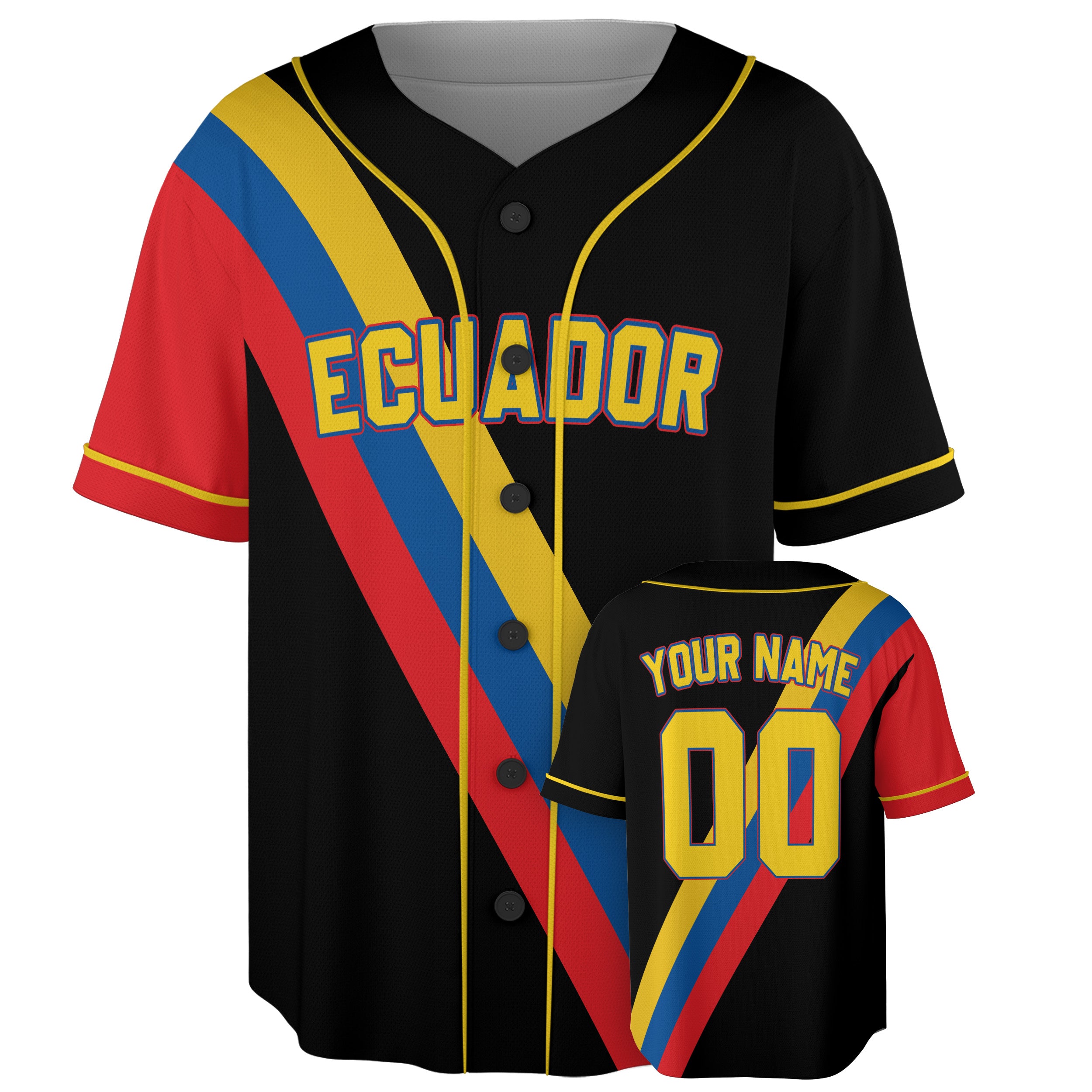 Custom Ecuador Baseball Jersey Ecuadorian Fan Tricolor Slash – Personalized Name Number