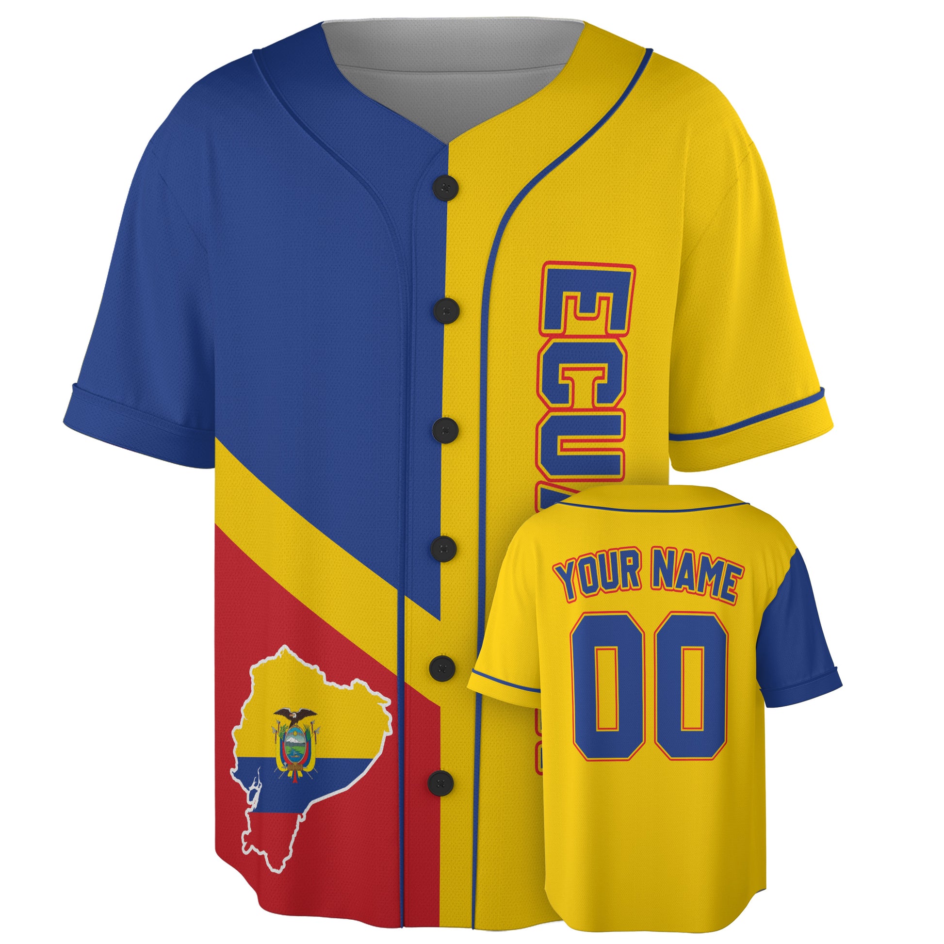 Custom Ecuador Baseball Jersey Ecuadorian Fan Split Tricolor – Personalized Name Number