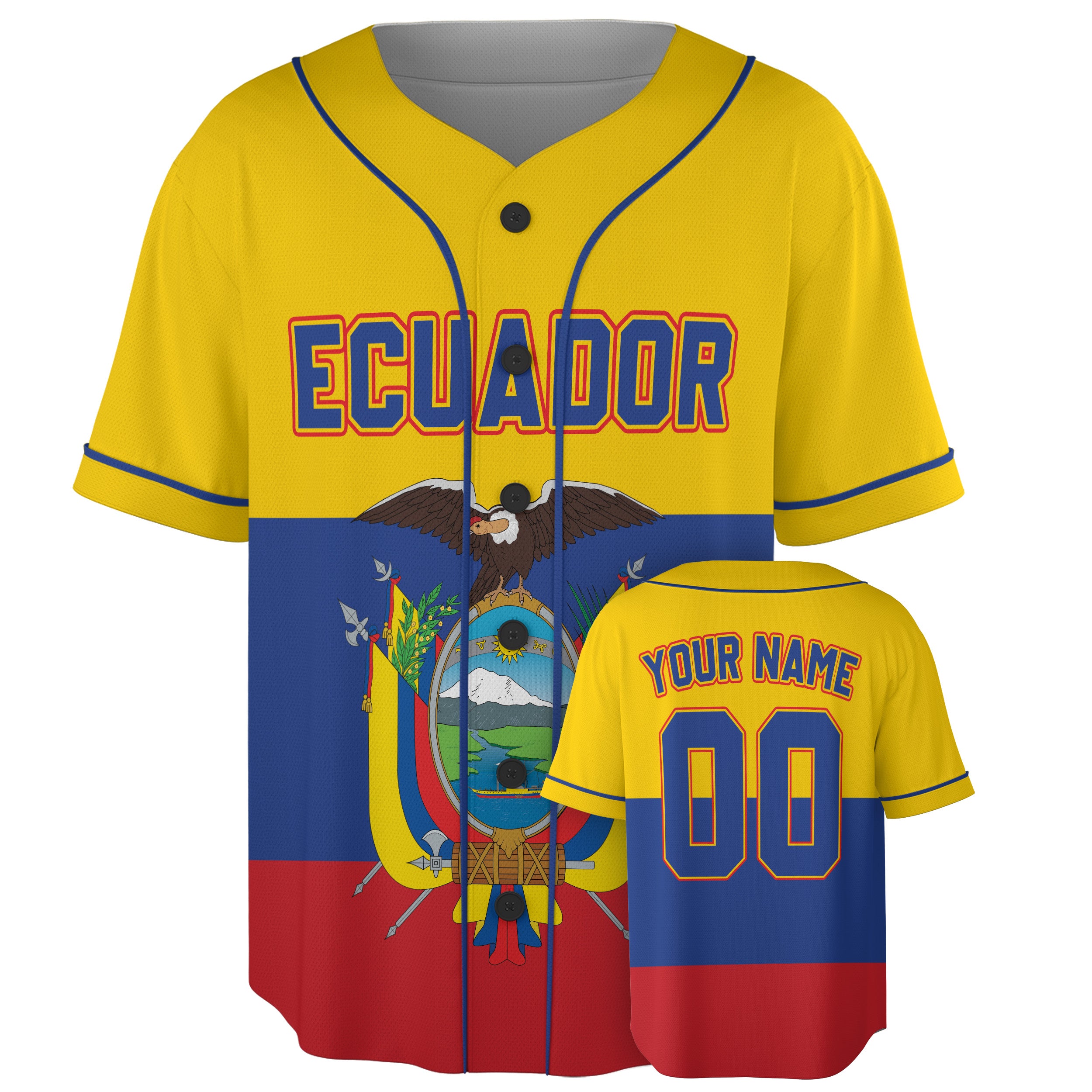 Custom Ecuador Baseball Jersey Ecuadorian Fan Full Crest Flag – Personalized Name Number