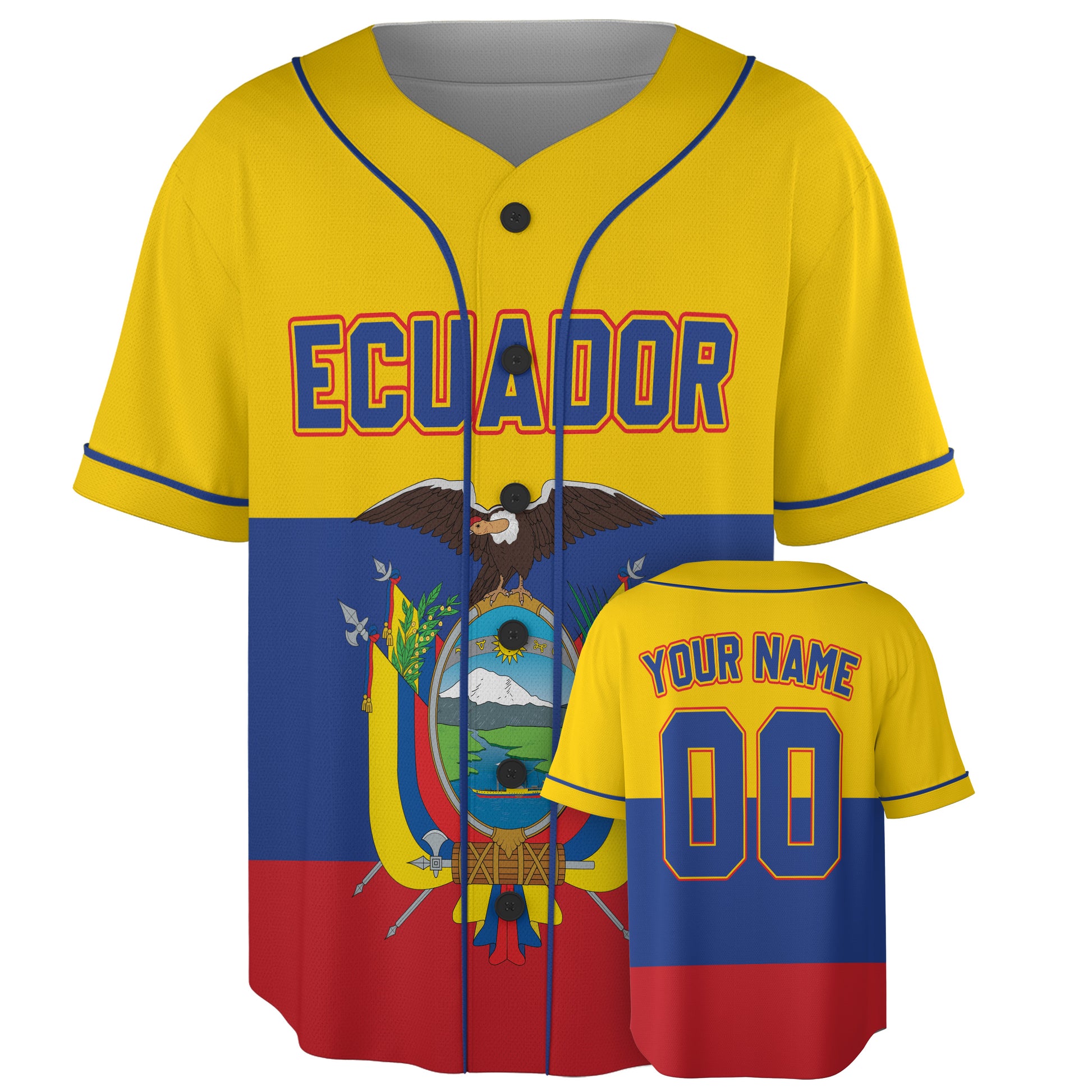 Custom Ecuador Baseball Jersey Ecuadorian Fan Full Crest Flag – Personalized Name Number