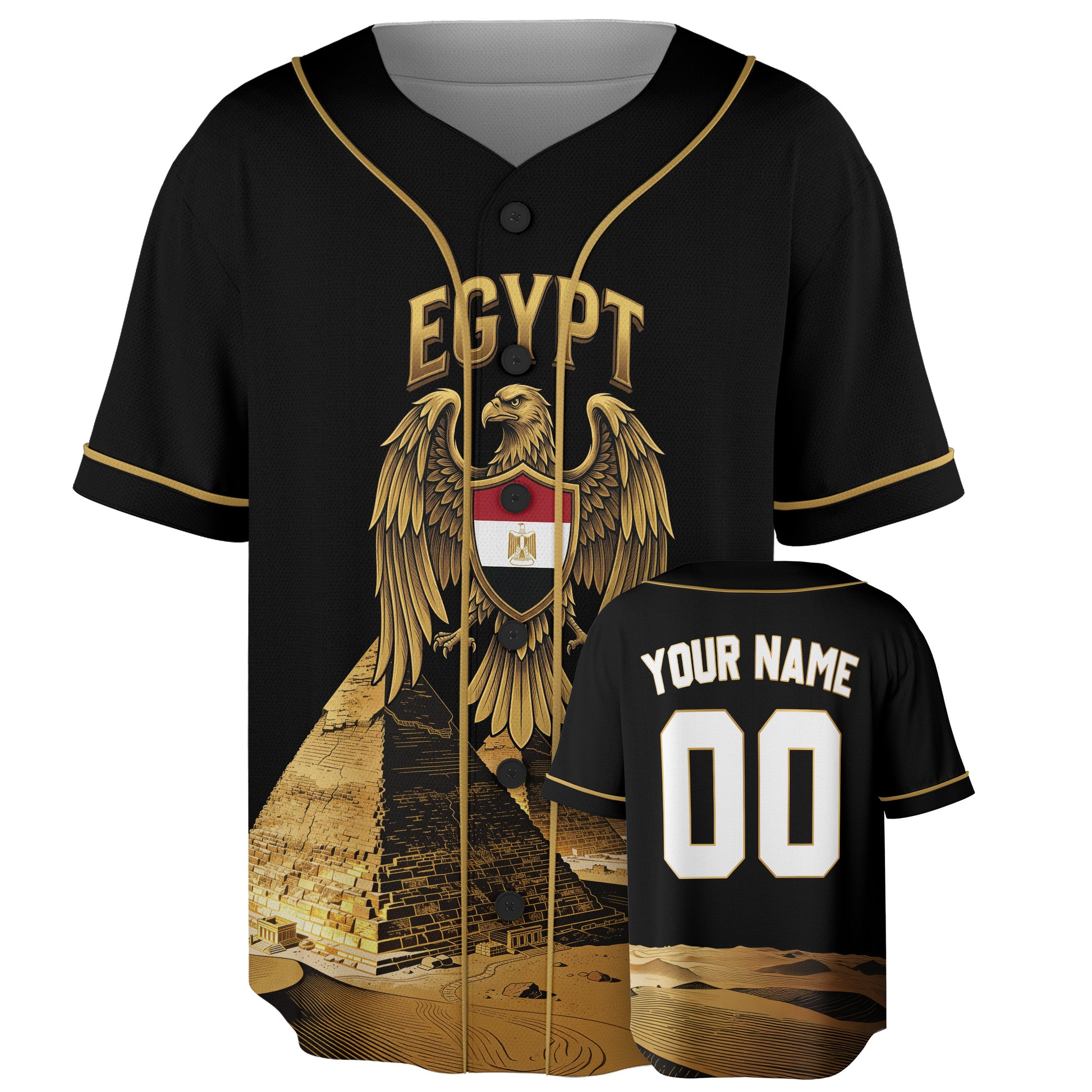 Custom Egypt Baseball Jersey Egyptian Fan Golden Pyramid – Personalized Name Number