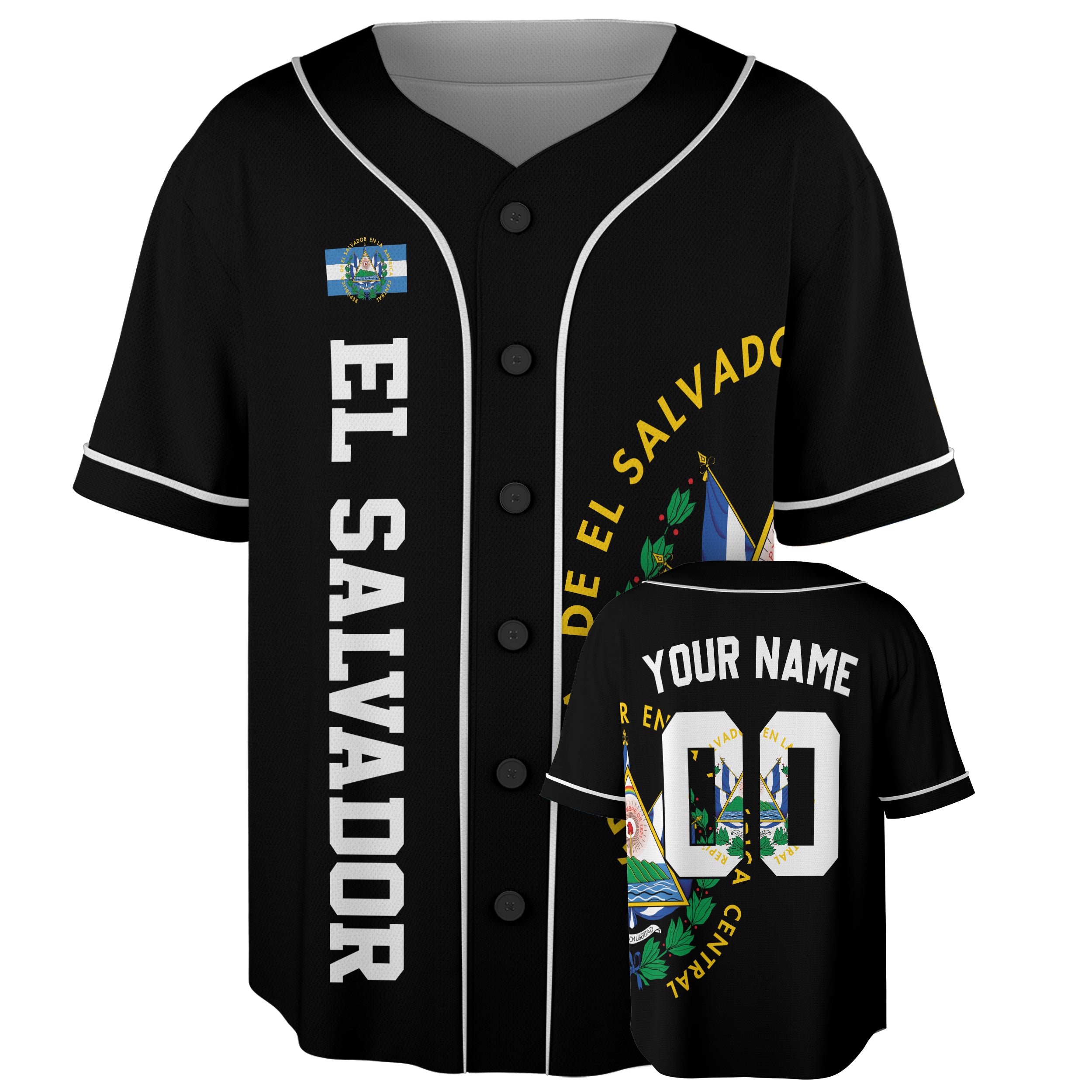 Custom El Salvador Baseball Jersey Salvadoran Fan Crest Split – Personalized Name Number