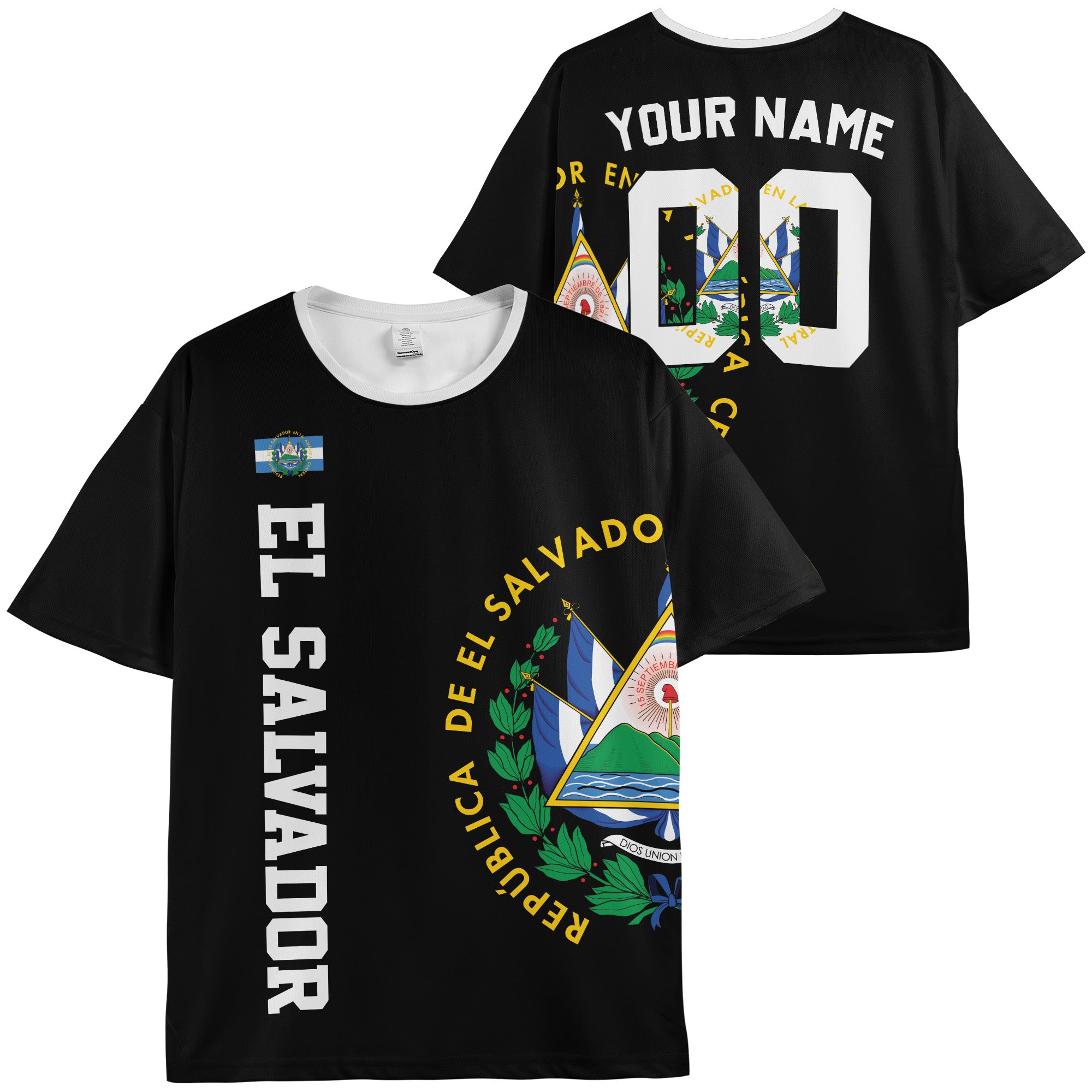 Custom El Salvador Soccer Jersey Salvadoran Fan Crest Split - Personalized Name Number