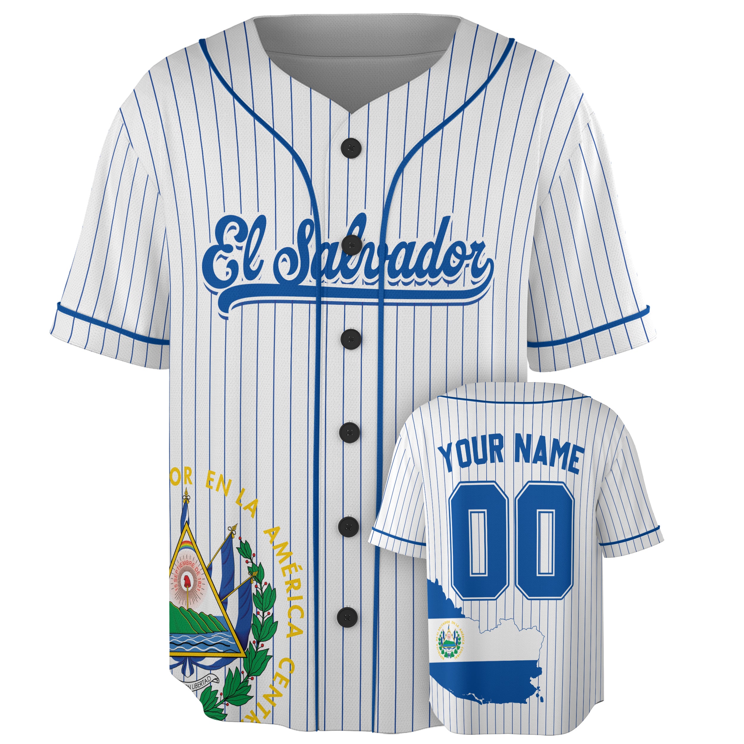 Custom El Salvador Baseball Jersey Salvadoran Fan Pinstripe Heritage – Personalized Name Number