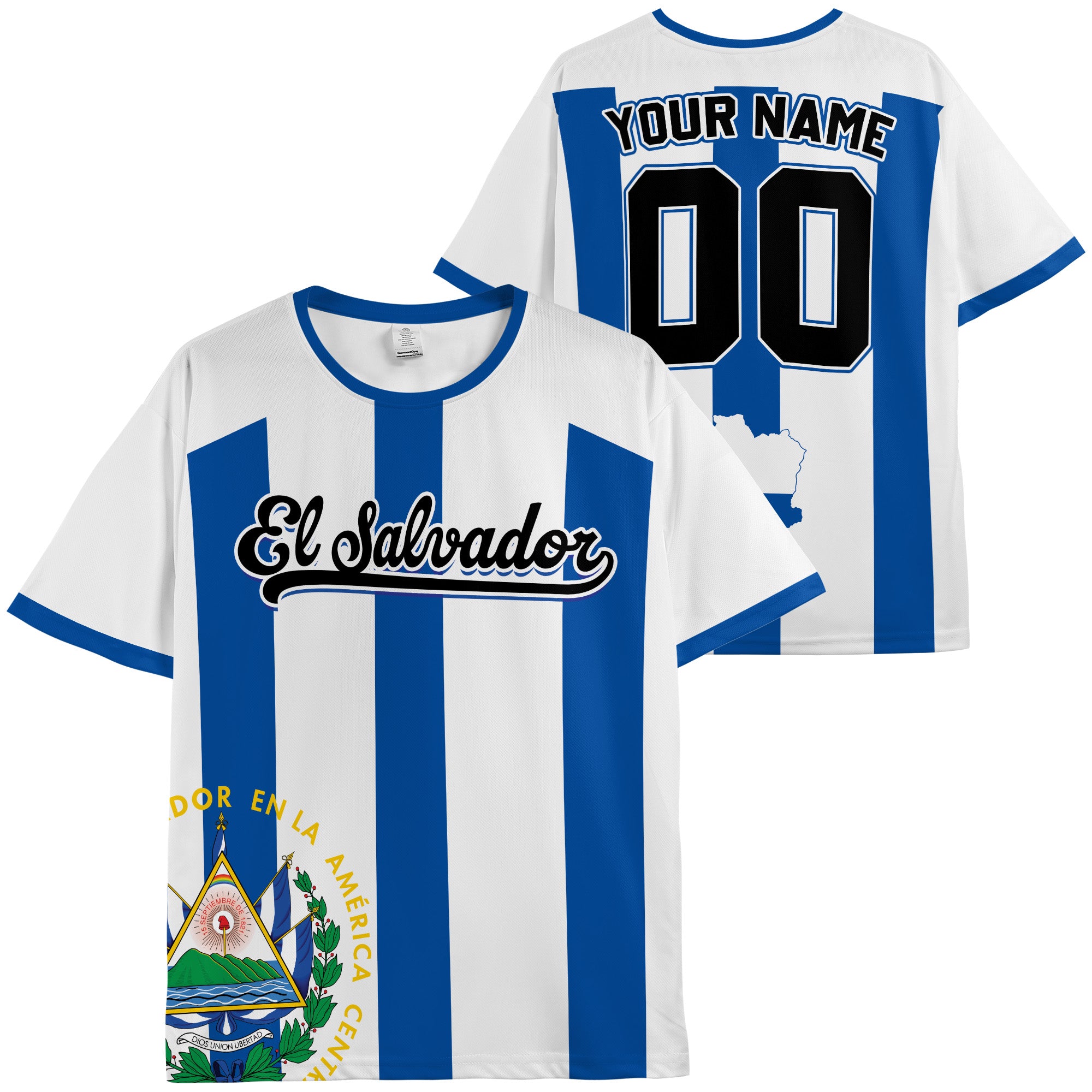 Custom El Salvador Soccer Jersey Salvadoran Fan Pinstripe Heritage - Personalized Name Number