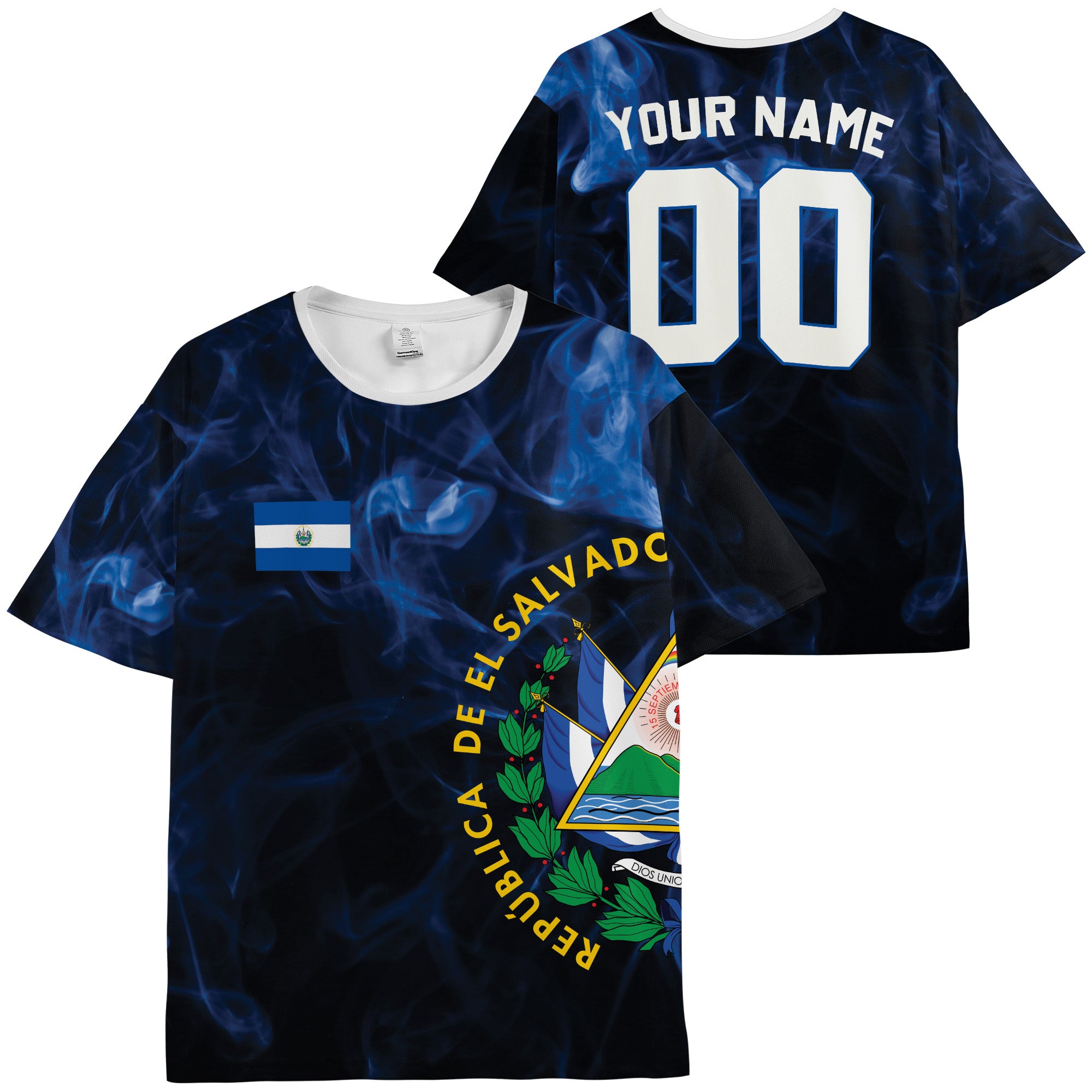 Custom El Salvador Soccer Jersey Salvadoran Fan Midnight Flame - Personalized Name Number