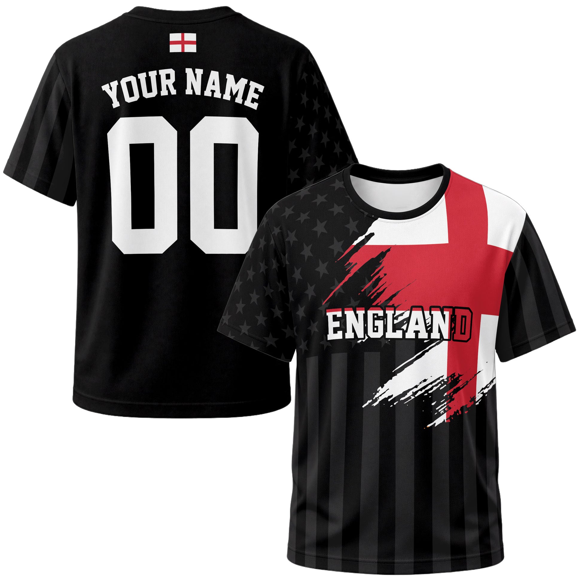 Custom England Soccer Jersey English Fan Flag Black – Personalized Name Number
