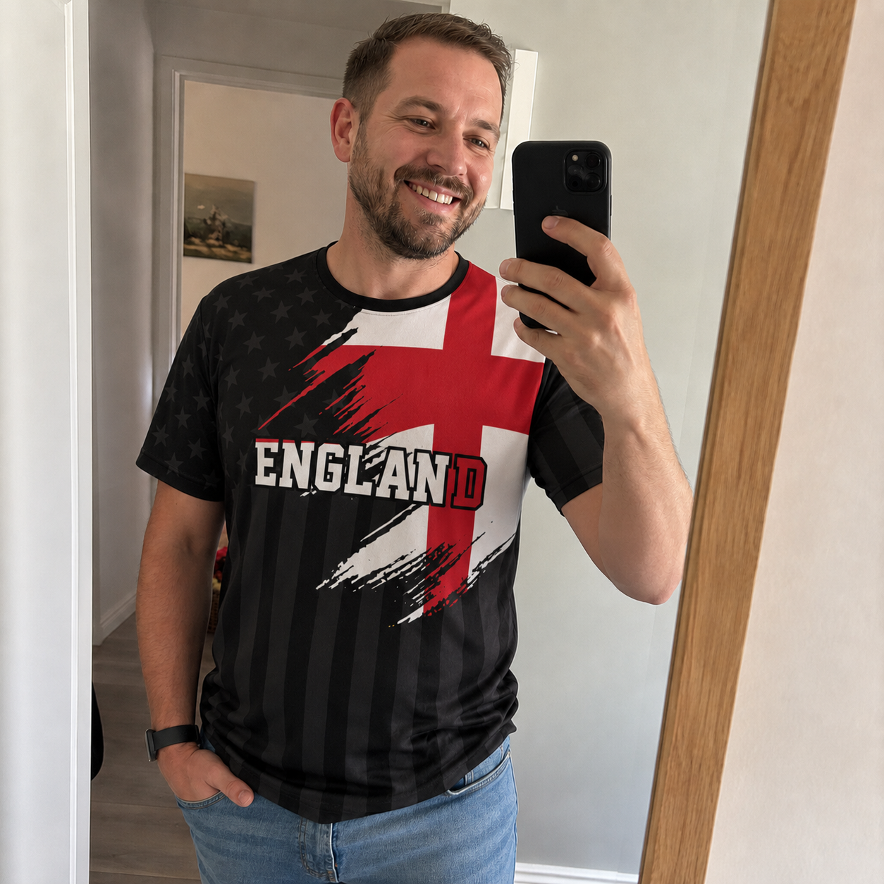 Custom England Soccer Jersey English Fan Flag Black – Personalized Name Number