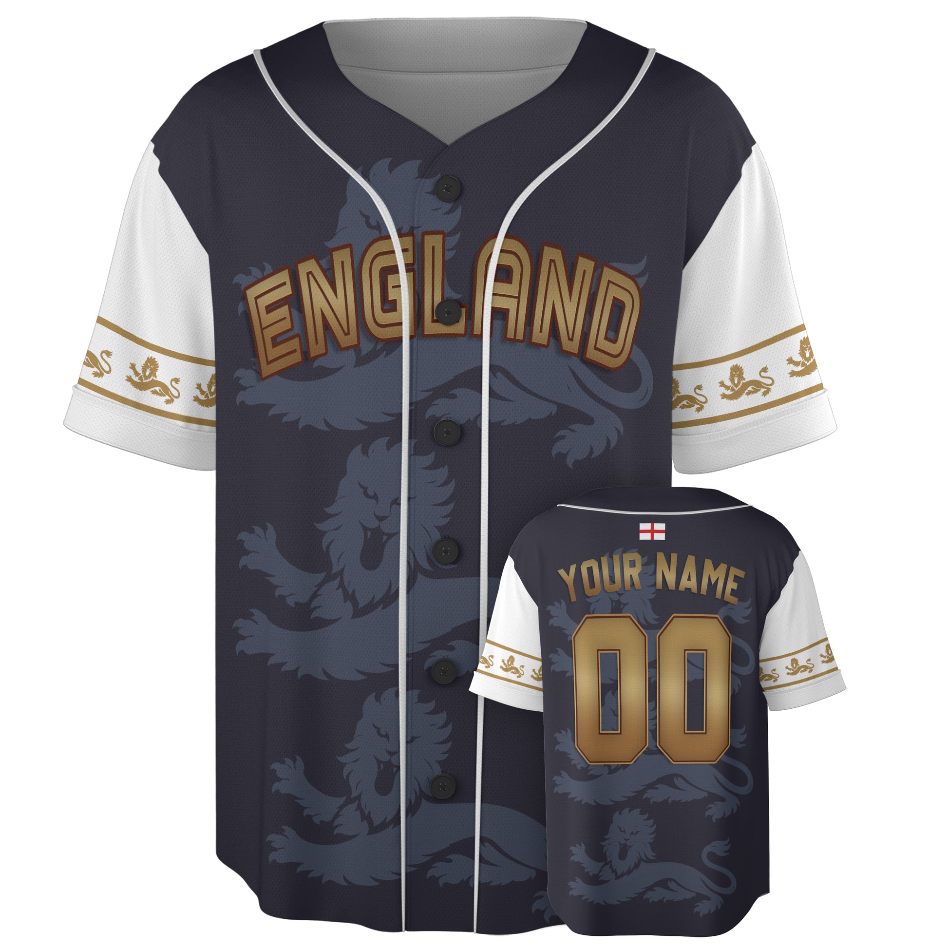 Custom England Baseball Jersey English Fan Royal Lion – Personalized Name Number