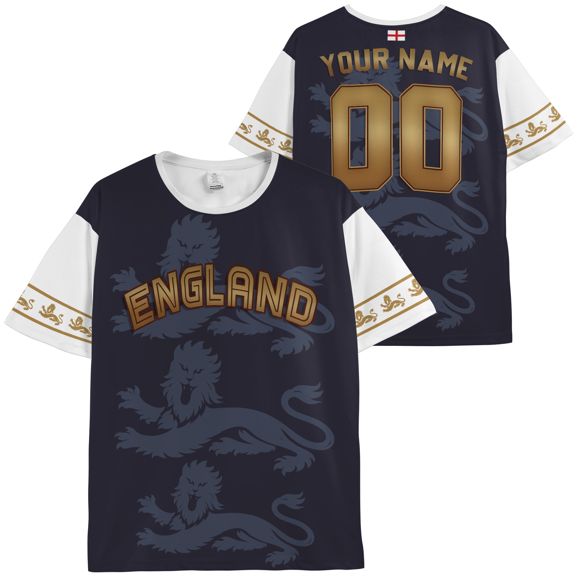 Custom England Soccer Jersey English Fan Royal Lion - Personalized Name Number