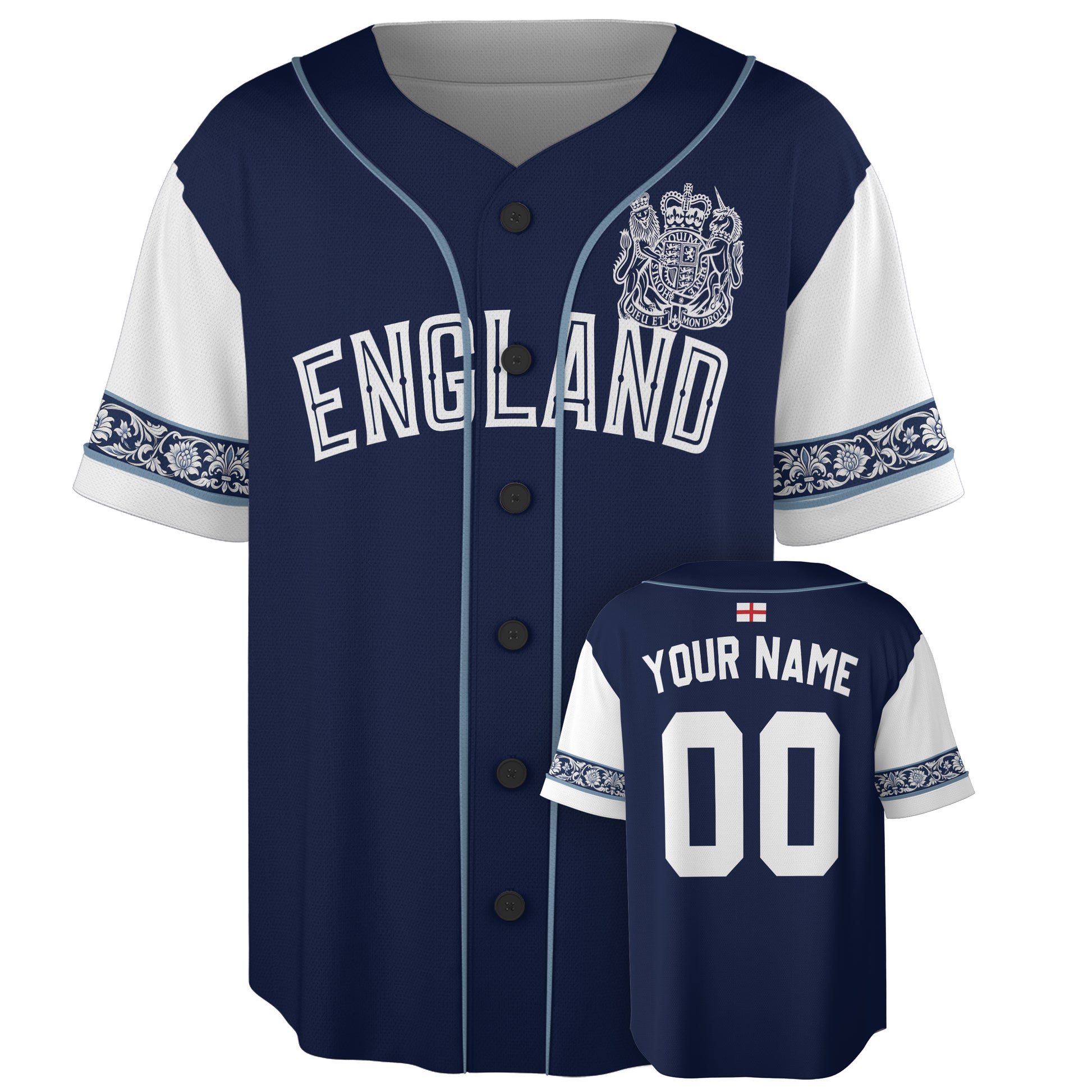 Custom England Baseball Jersey English Fan Royal Crest – Personalized Name Number
