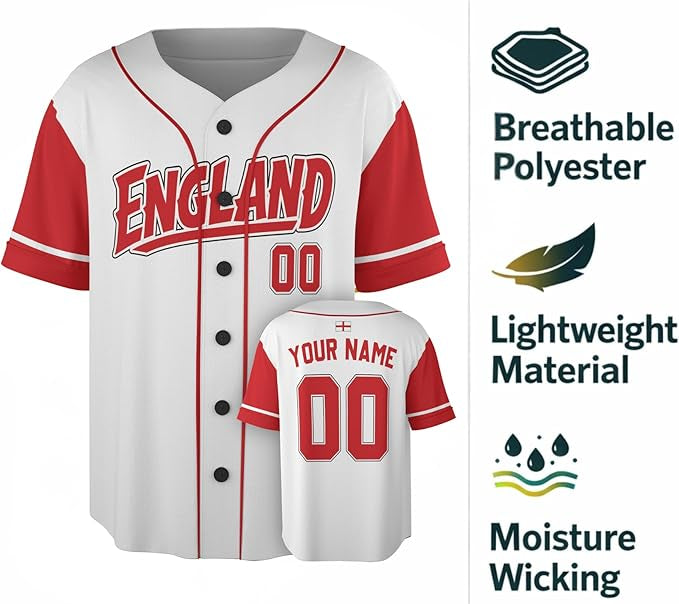Custom England Baseball Jersey English Fan Royal Crest – Personalized Name Number