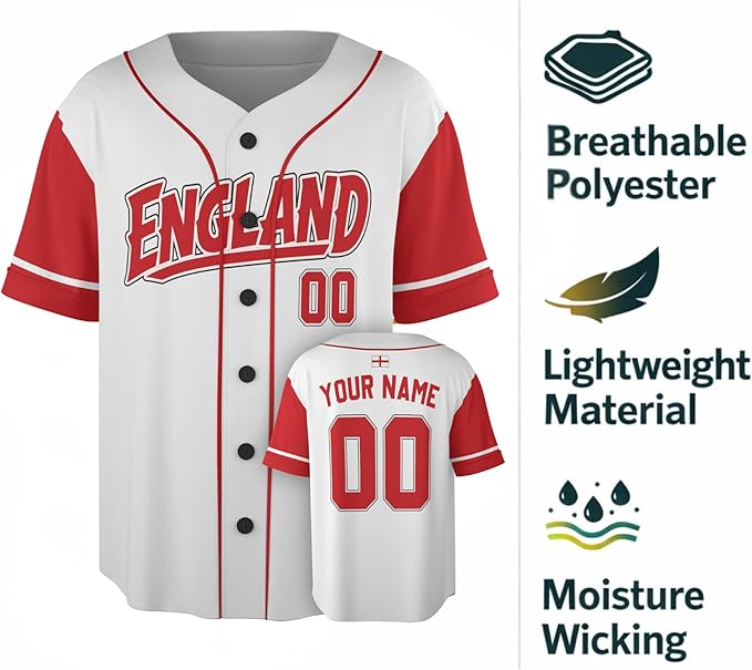 Custom England Baseball Jersey English Fan Script Classic – Personalized Name Number