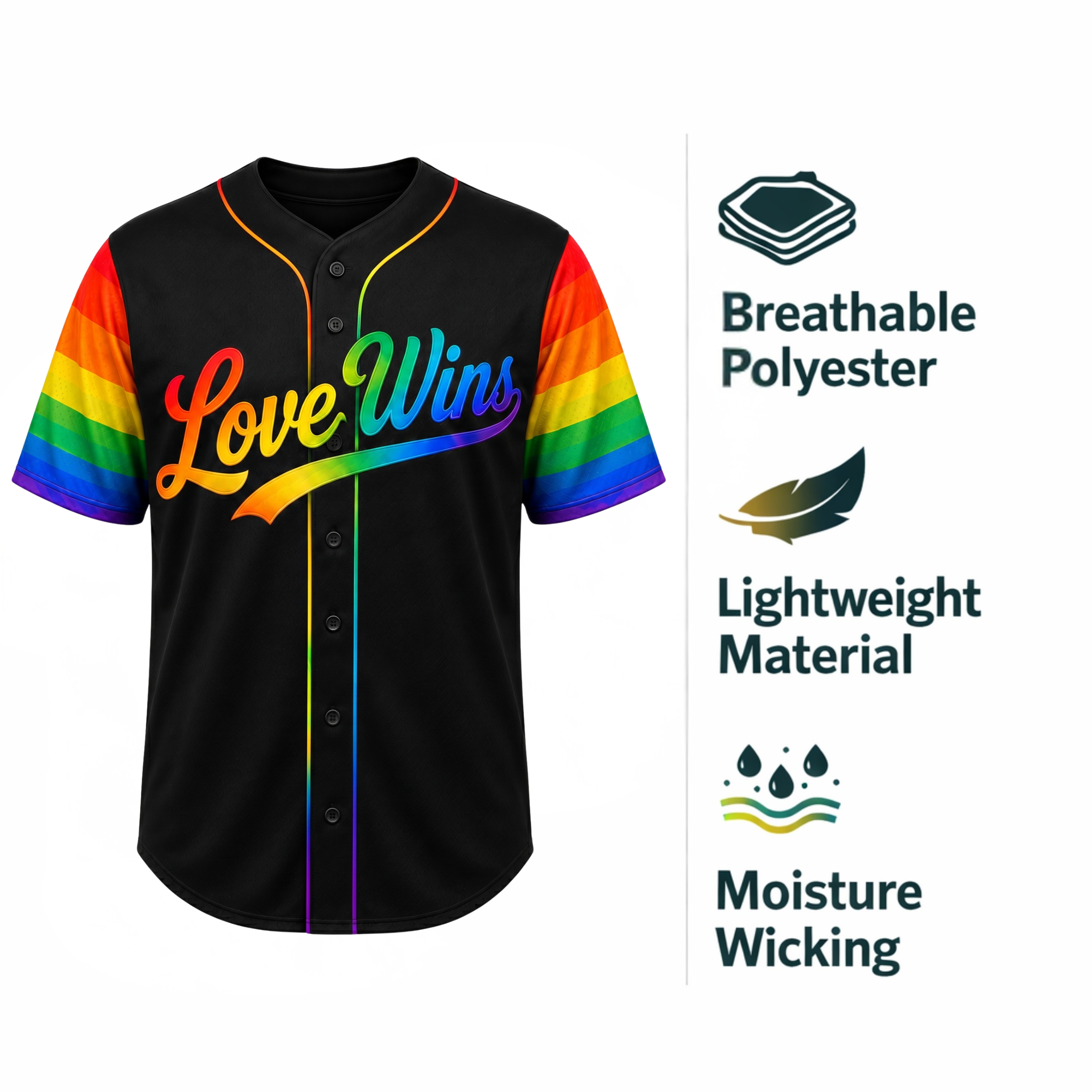 Custom LGBTQ Pride Baseball Jersey Love Wins - Personalized Name Number