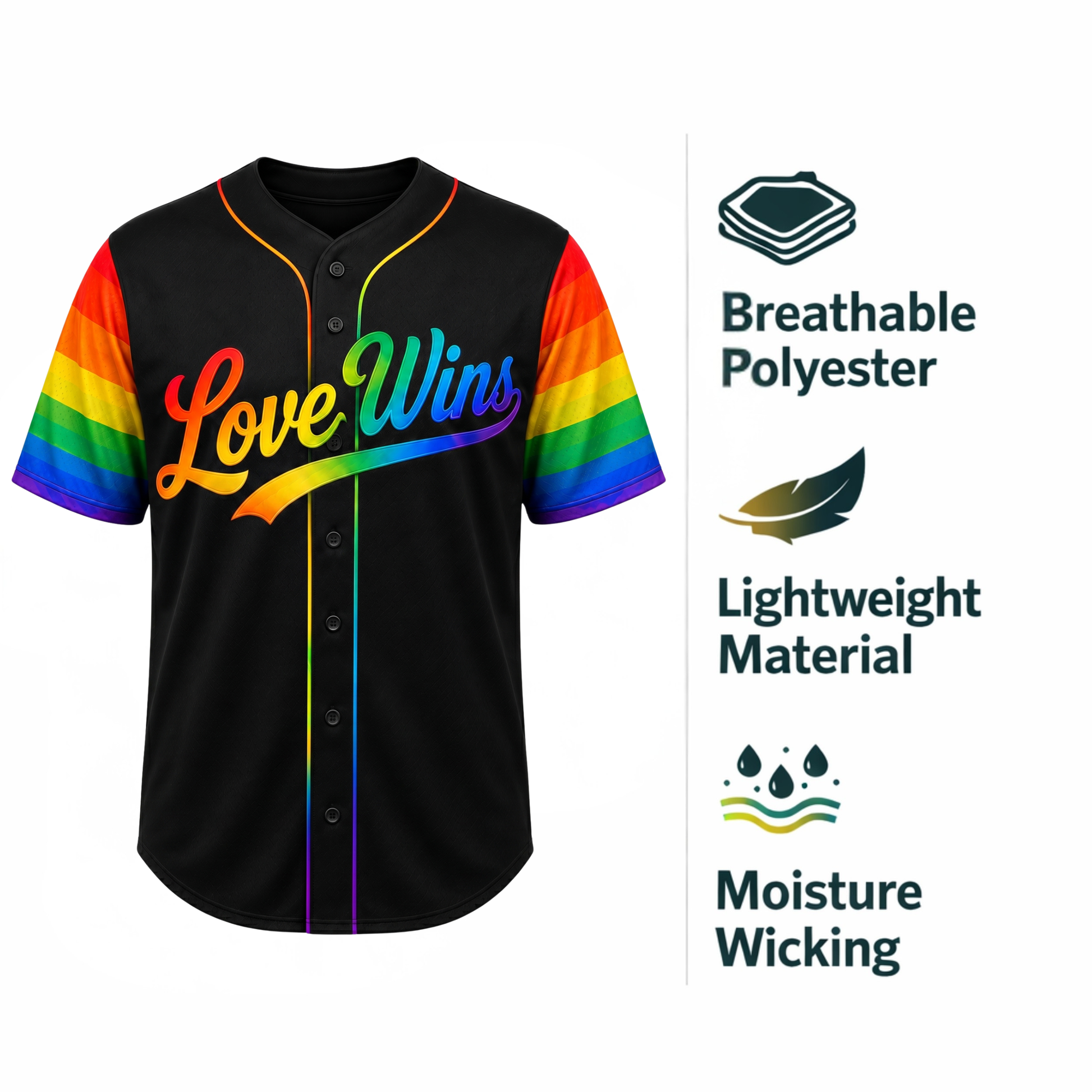 Custom LGBTQ Pride Baseball Jersey Love Wins - Personalized Name Number