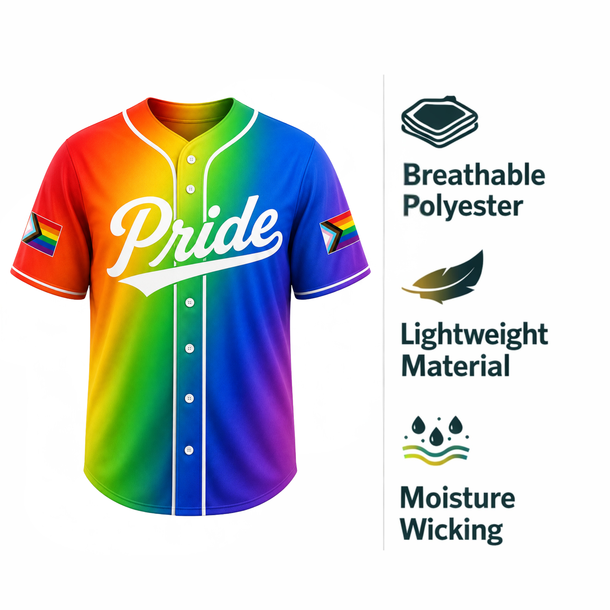Custom LGBTQ Pride Baseball Jersey Progress Rainbow Gradient - Personalized Name Number