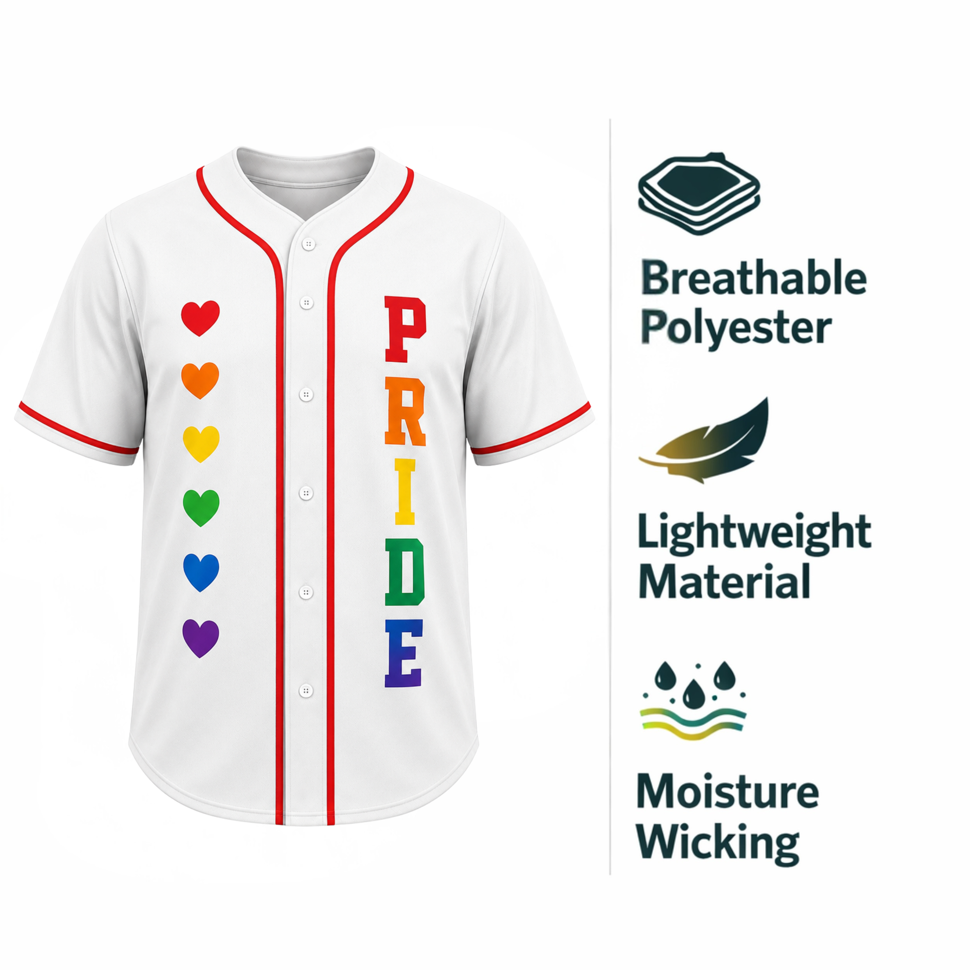 Custom LGBTQ Pride Baseball Jersey Rainbow Hearts - Personalized Name Number