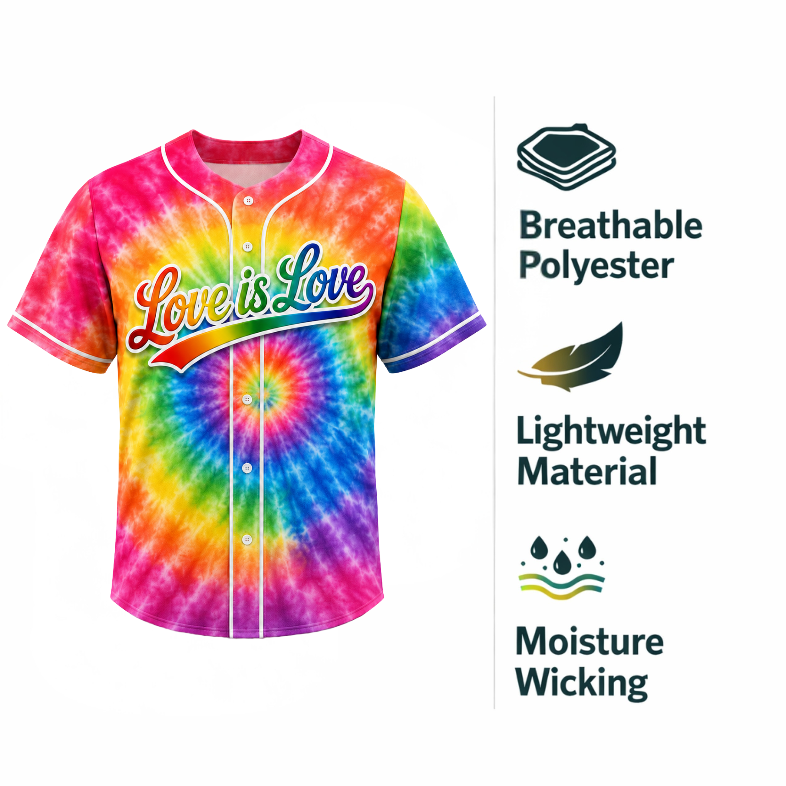 Custom LGBTQ Pride Baseball Jersey Rainbow Tie Dye - Personalized Name Number