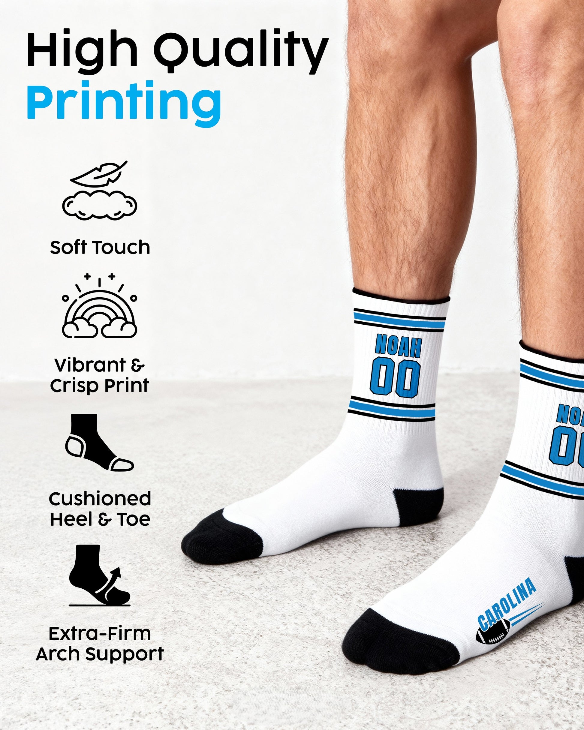 Custom City Sports Socks Baltimore White - Personalized Name Number