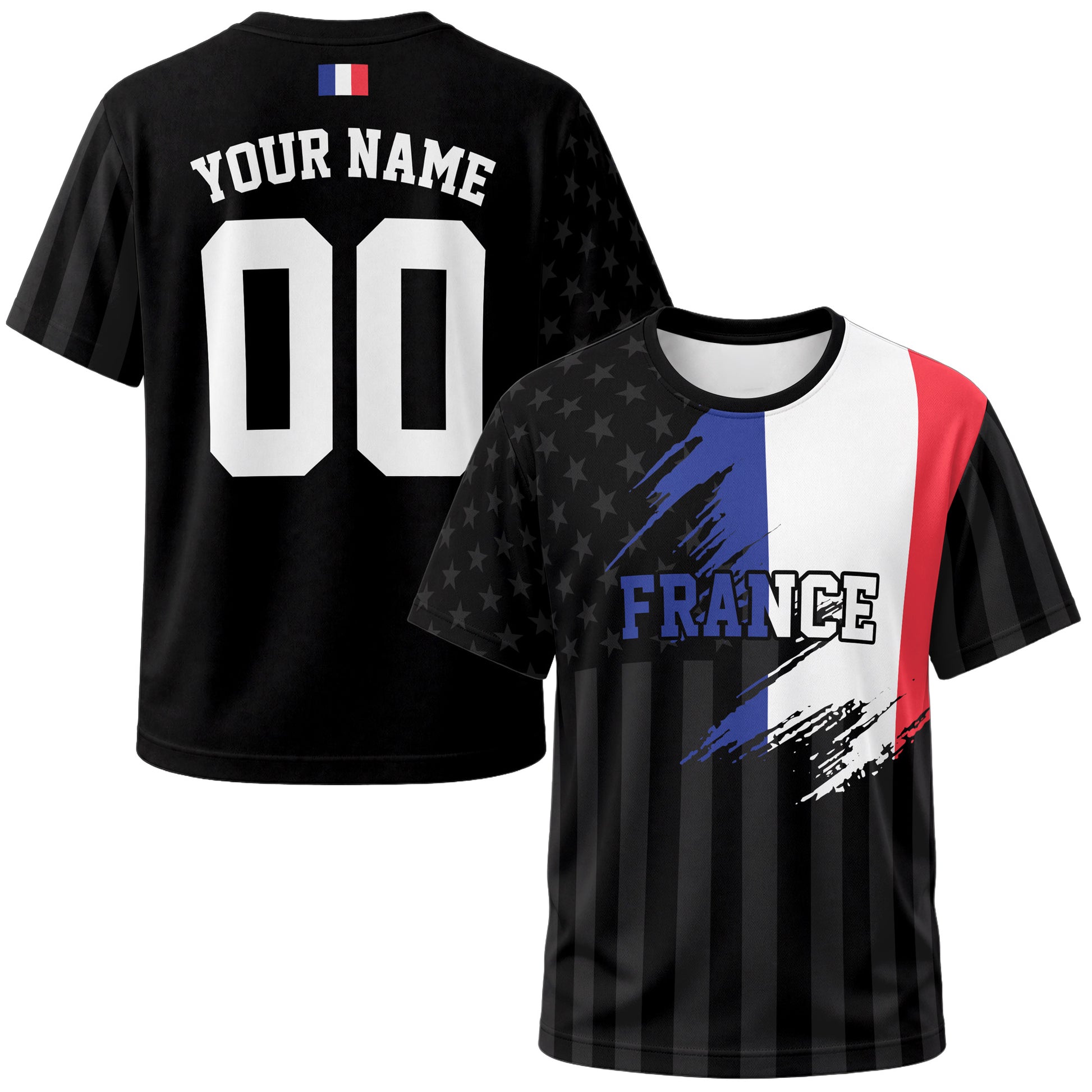 Custom France Soccer Jersey French Fan Flag Black – Personalized Name Number
