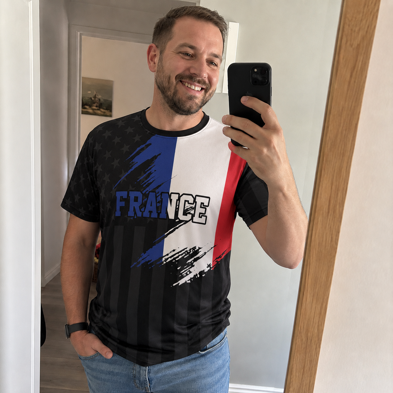 Custom France Soccer Jersey French Fan Flag Black – Personalized Name Number