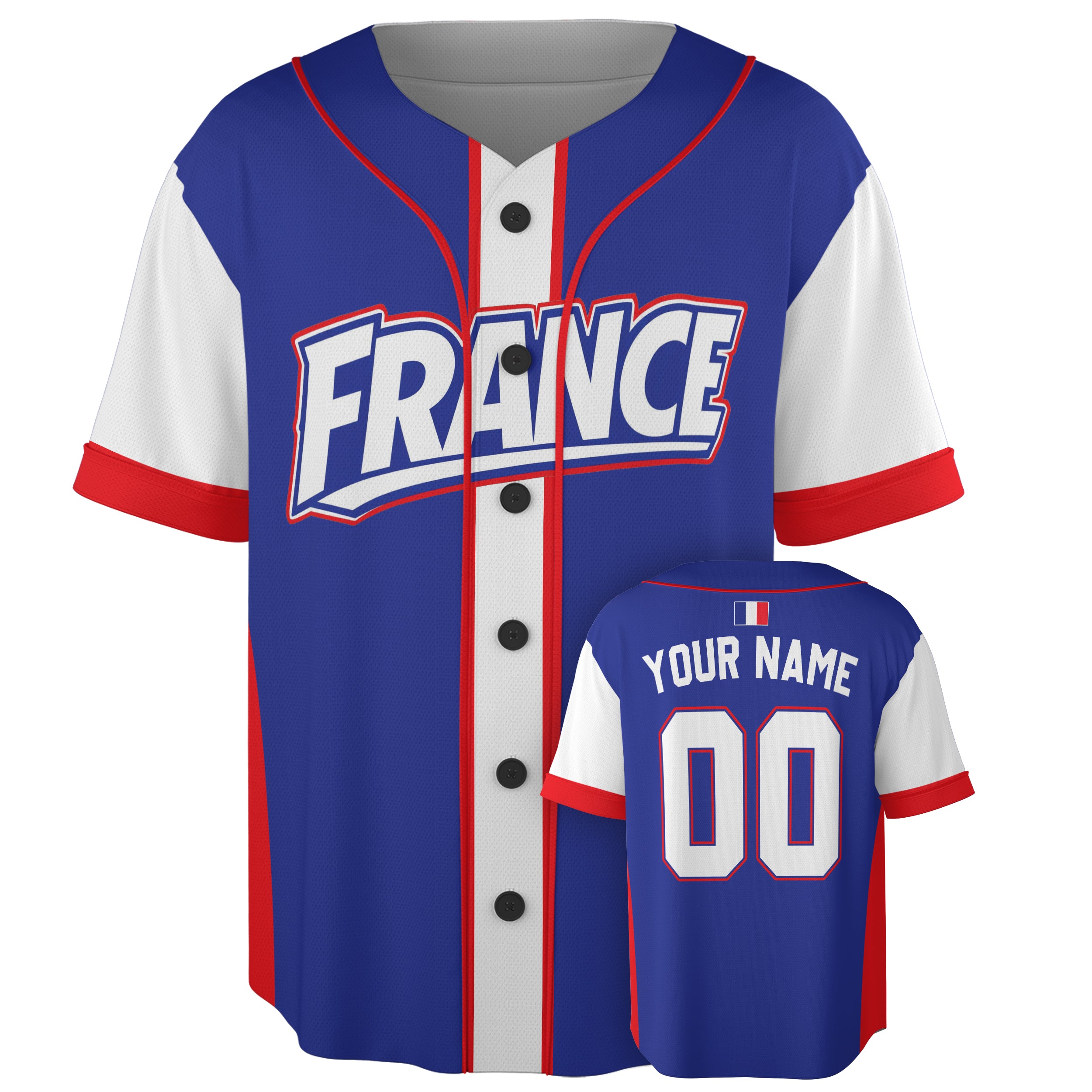 Custom France Baseball Jersey French Fan Classic Tricolor – Personalized Name Number
