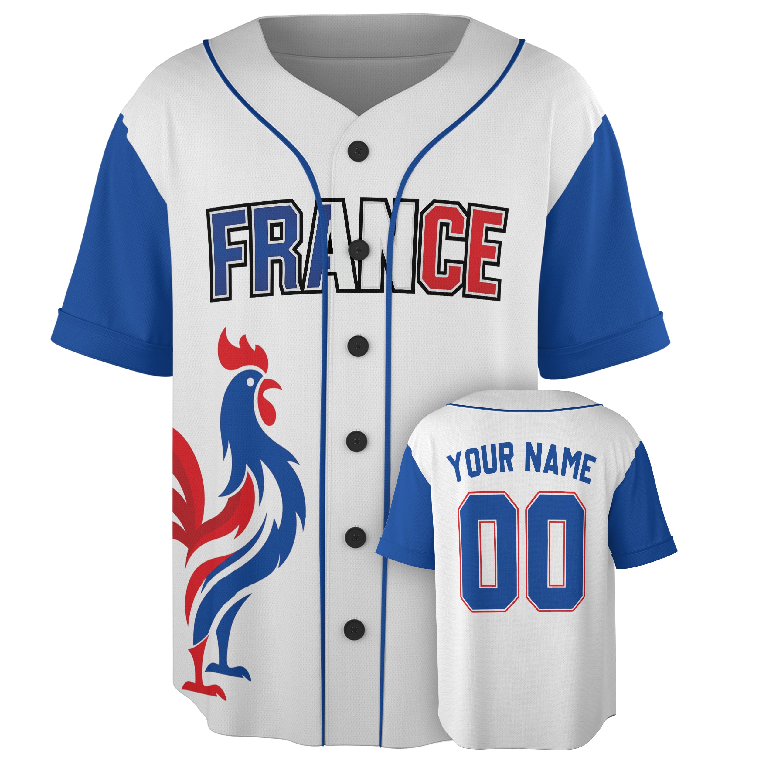 Custom France Baseball Jersey French Fan Rooster Graphic – Personalized Name Number