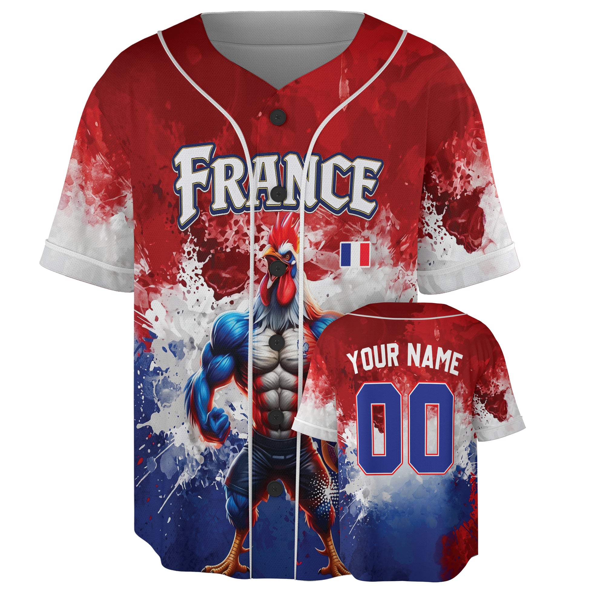 Custom France Baseball Jersey French Fan Power Rooster – Personalized Name Number