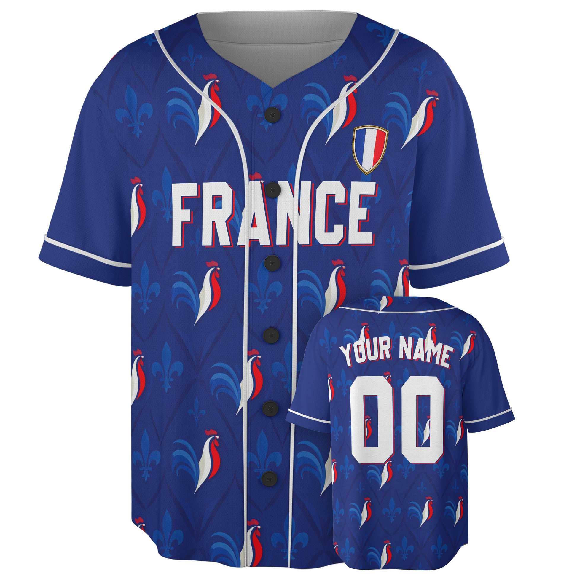 Custom France Baseball Jersey French Fan Heritage Pattern – Personalized Name Number