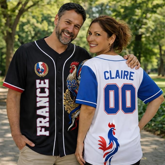 Custom France Baseball Jersey French Fan Rooster Crest – Personalized Name Number