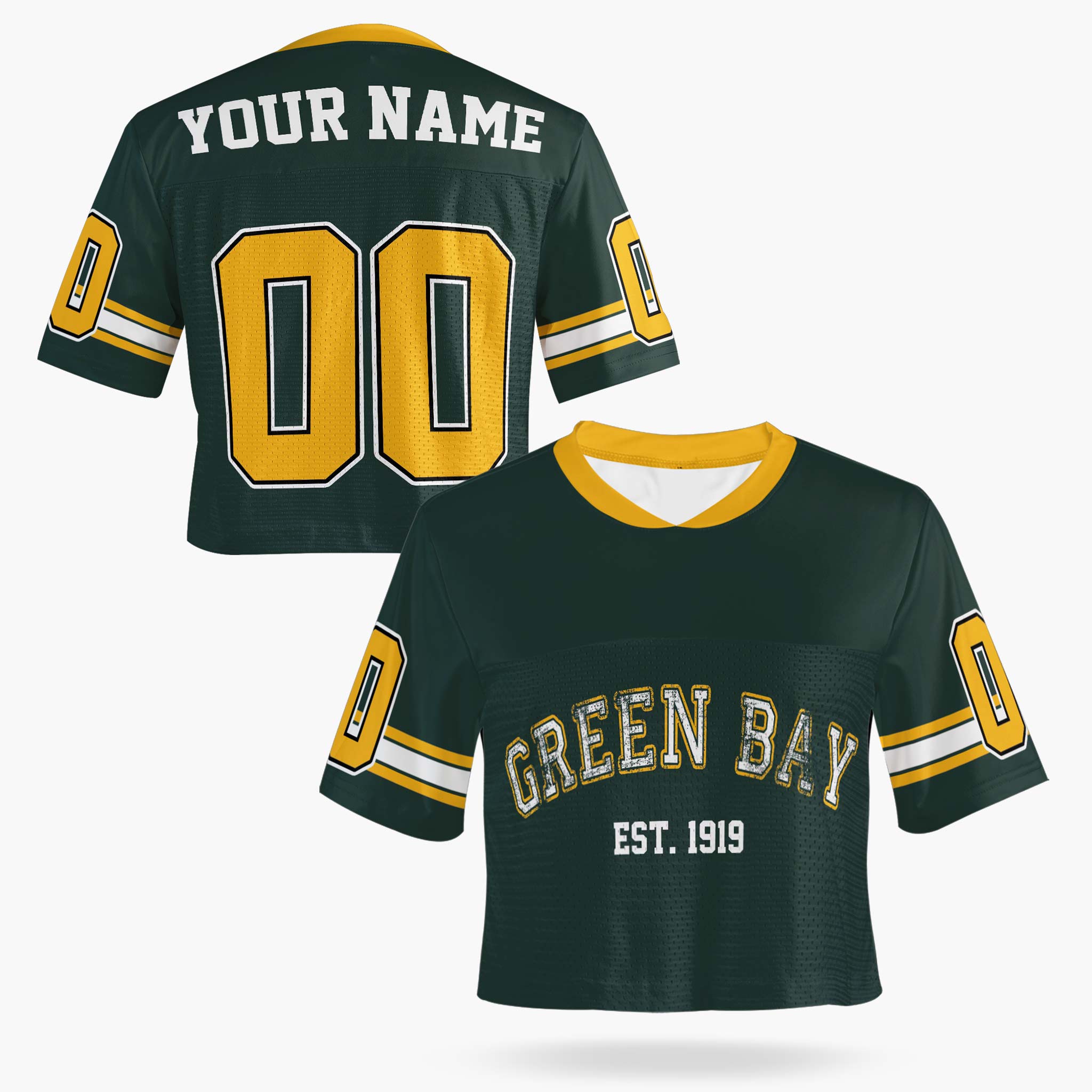 Custom Women's Crop Football Jersey Green Bay - Design Your Own