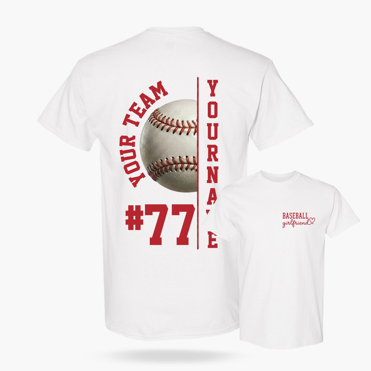 Custom T-Shirt Baseball Girlfriend White - Personalized Name Number