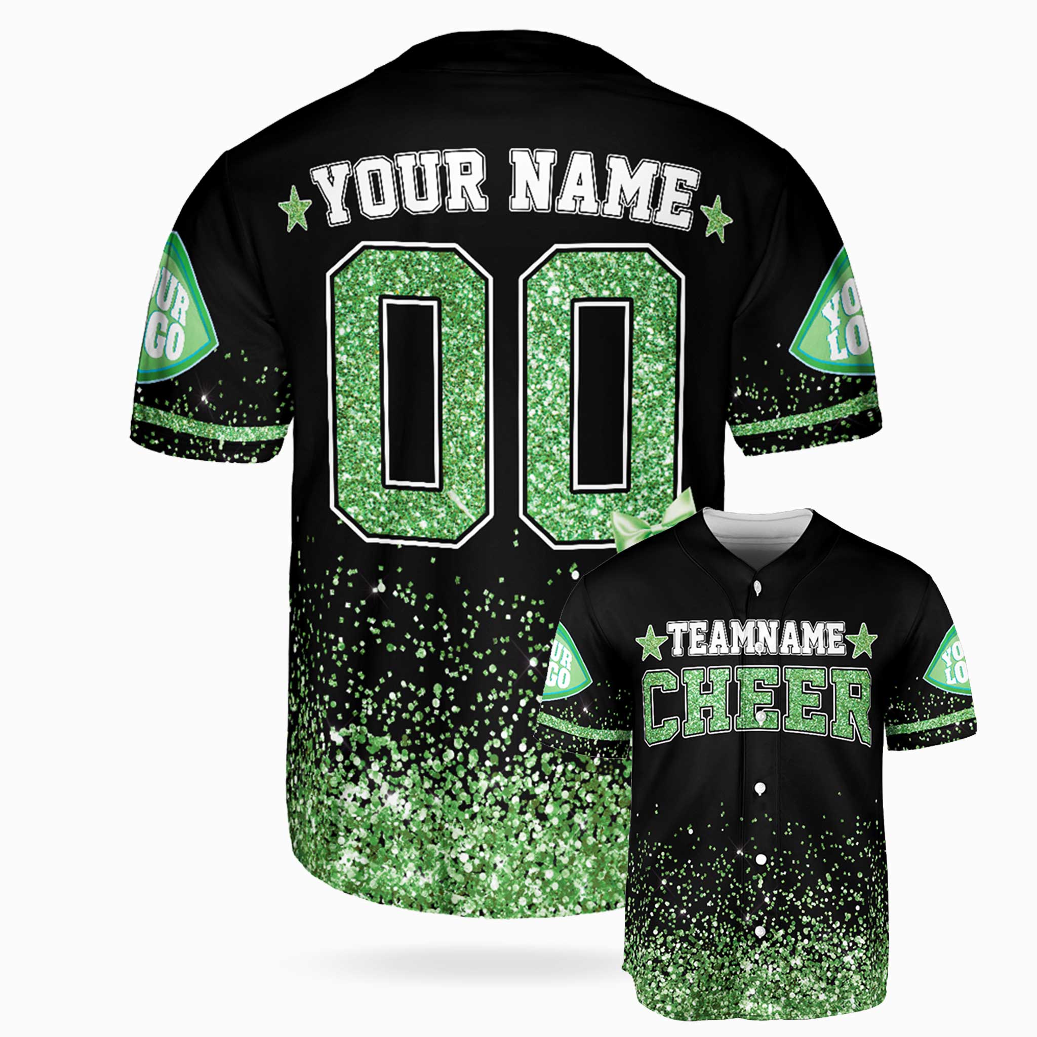 Custom Cheer Baseball Jersey Star Design Green - Design Your Own