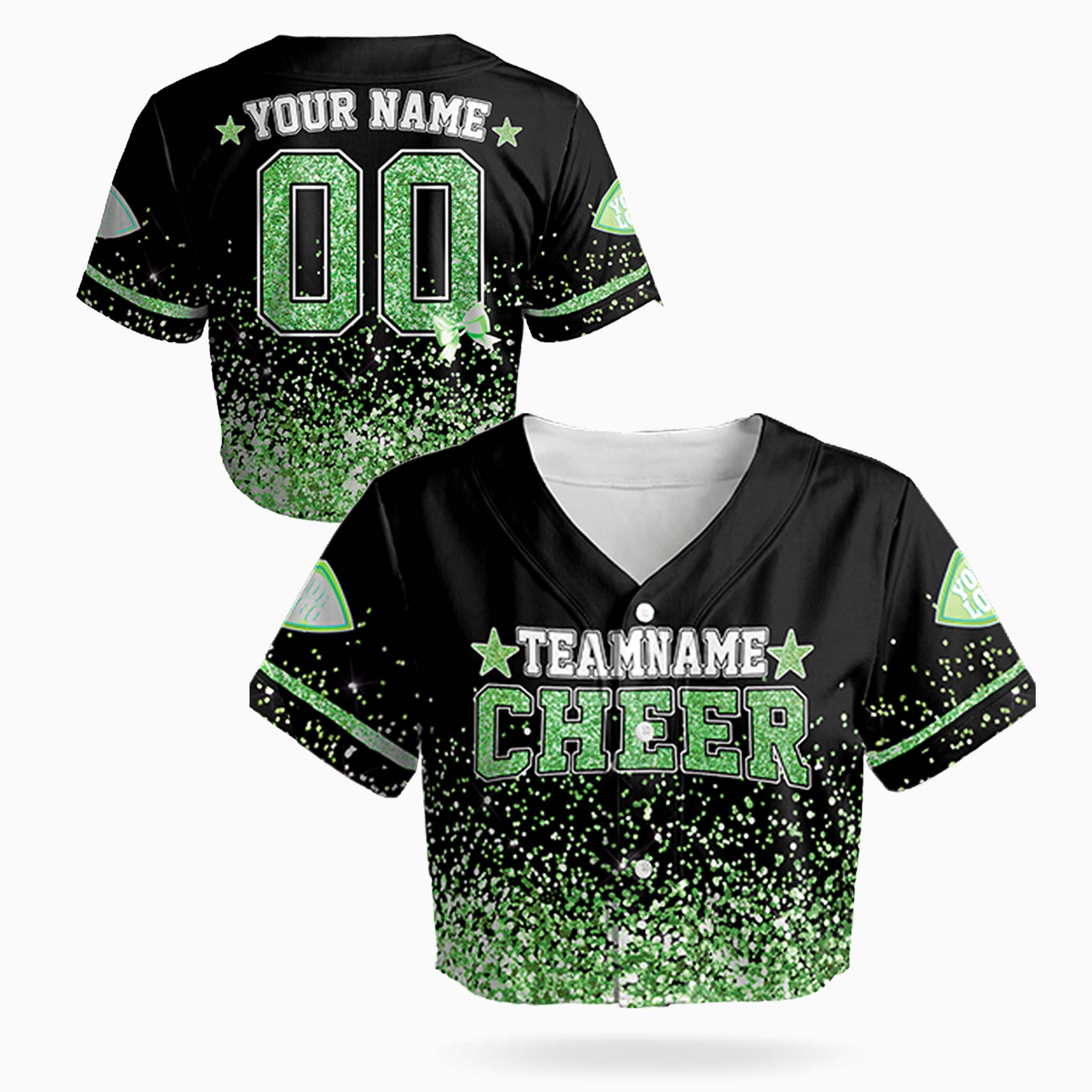 Custom Cheer Crop Baseball Jersey Star Design Green - Design Your Own
