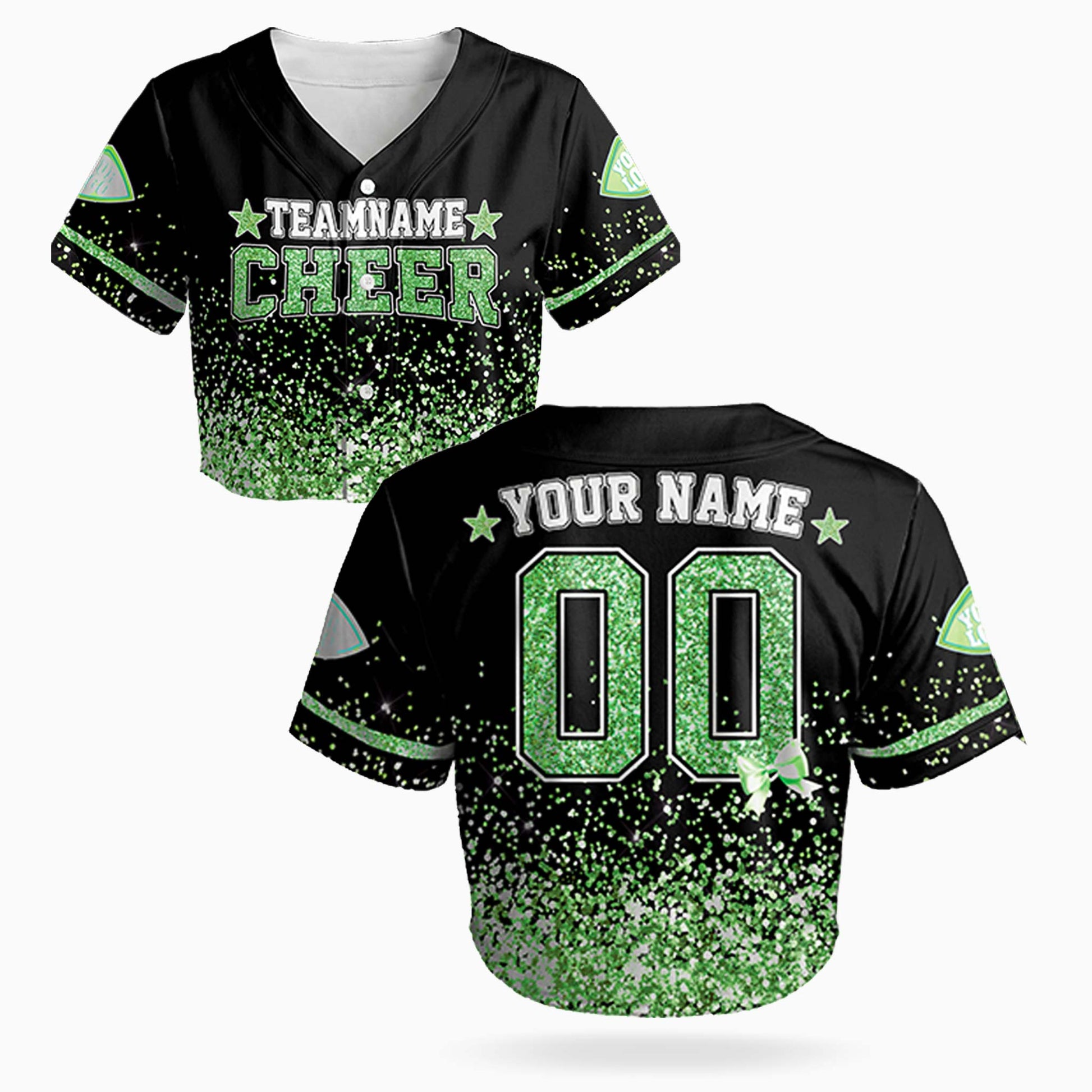 Custom Cheer Crop Baseball Jersey Star Design Green - Design Your Own