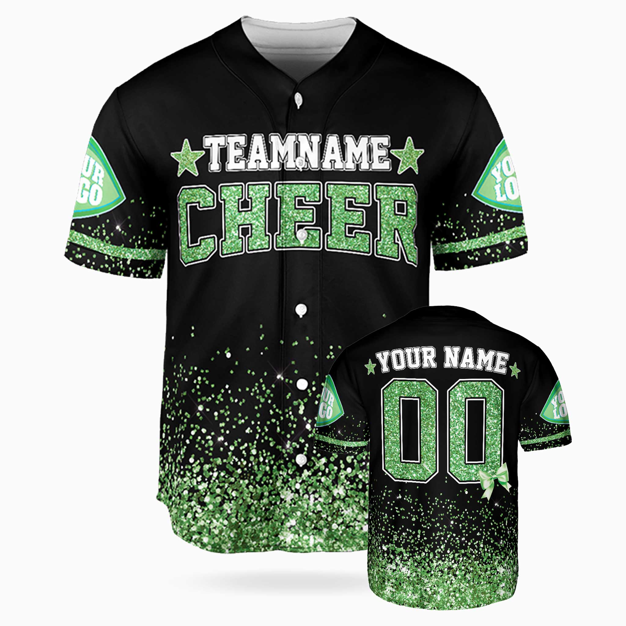 Custom Cheer Baseball Jersey Star Design Green - Design Your Own