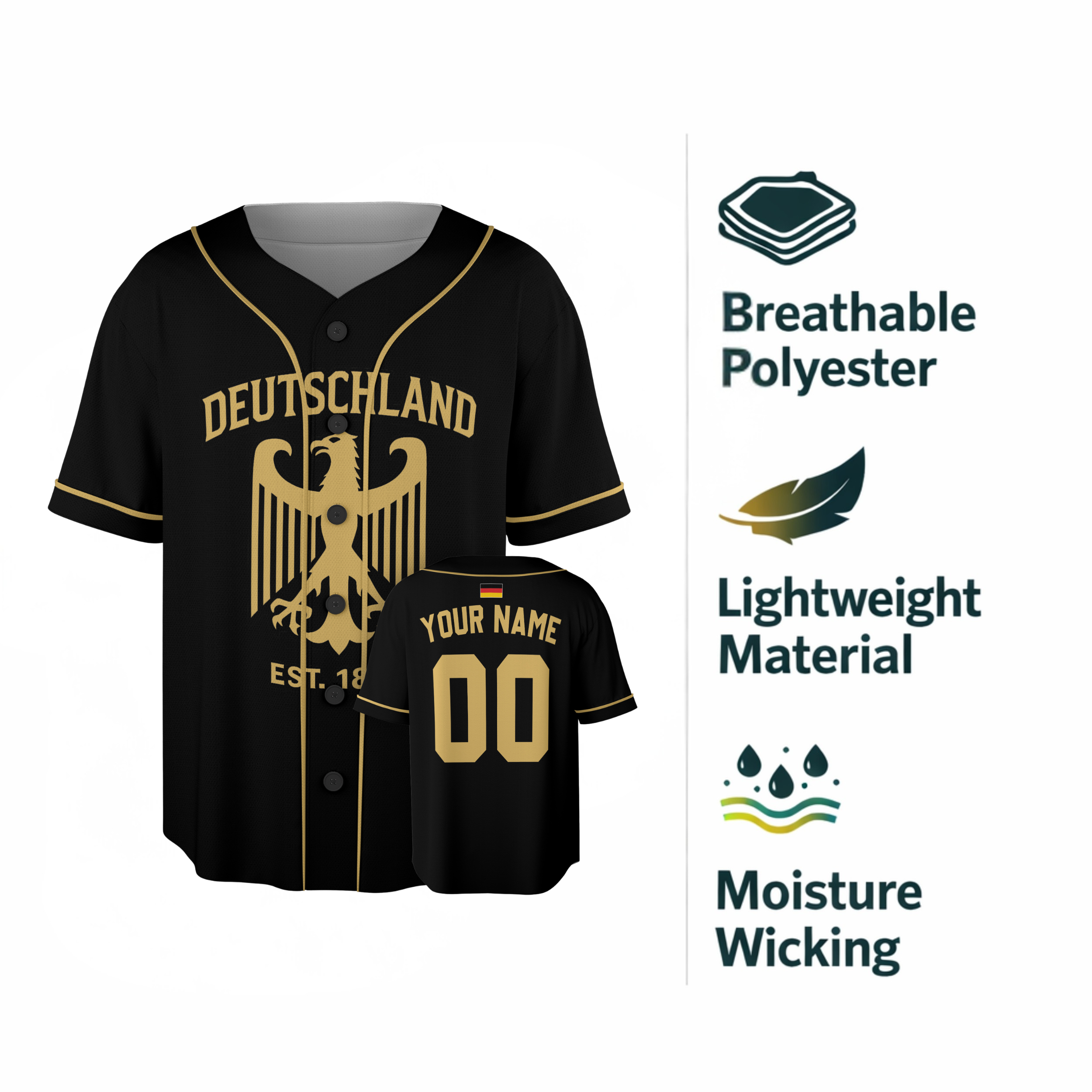 Custom Germany Baseball Jersey German Fan Pinstripe Skyline – Personalized Name Number