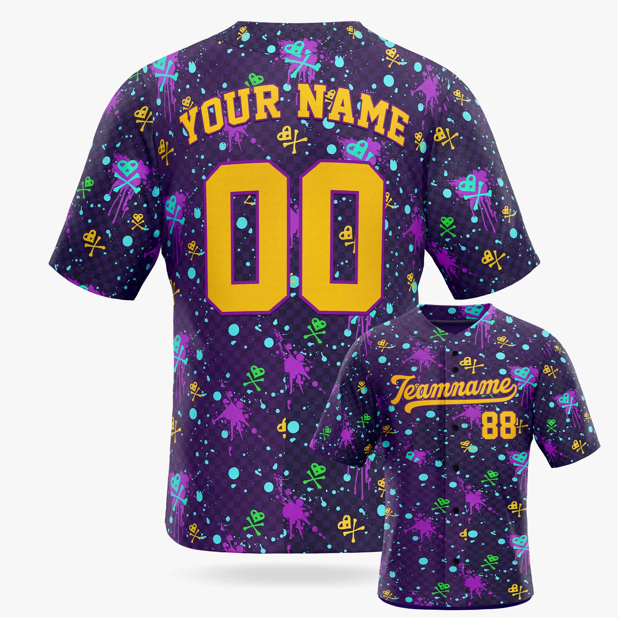 Custom Baseball Jersey Gold and Purple Graffiti - Design Your Own