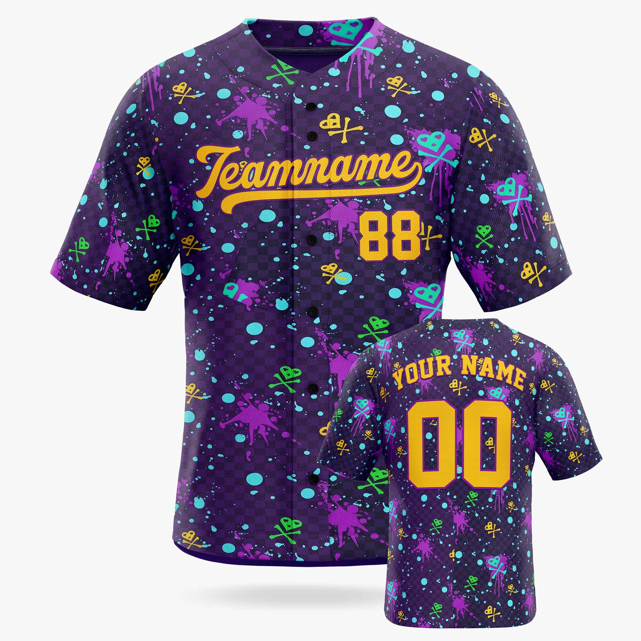 Custom Baseball Jersey Gold and Purple Graffiti - Design Your Own