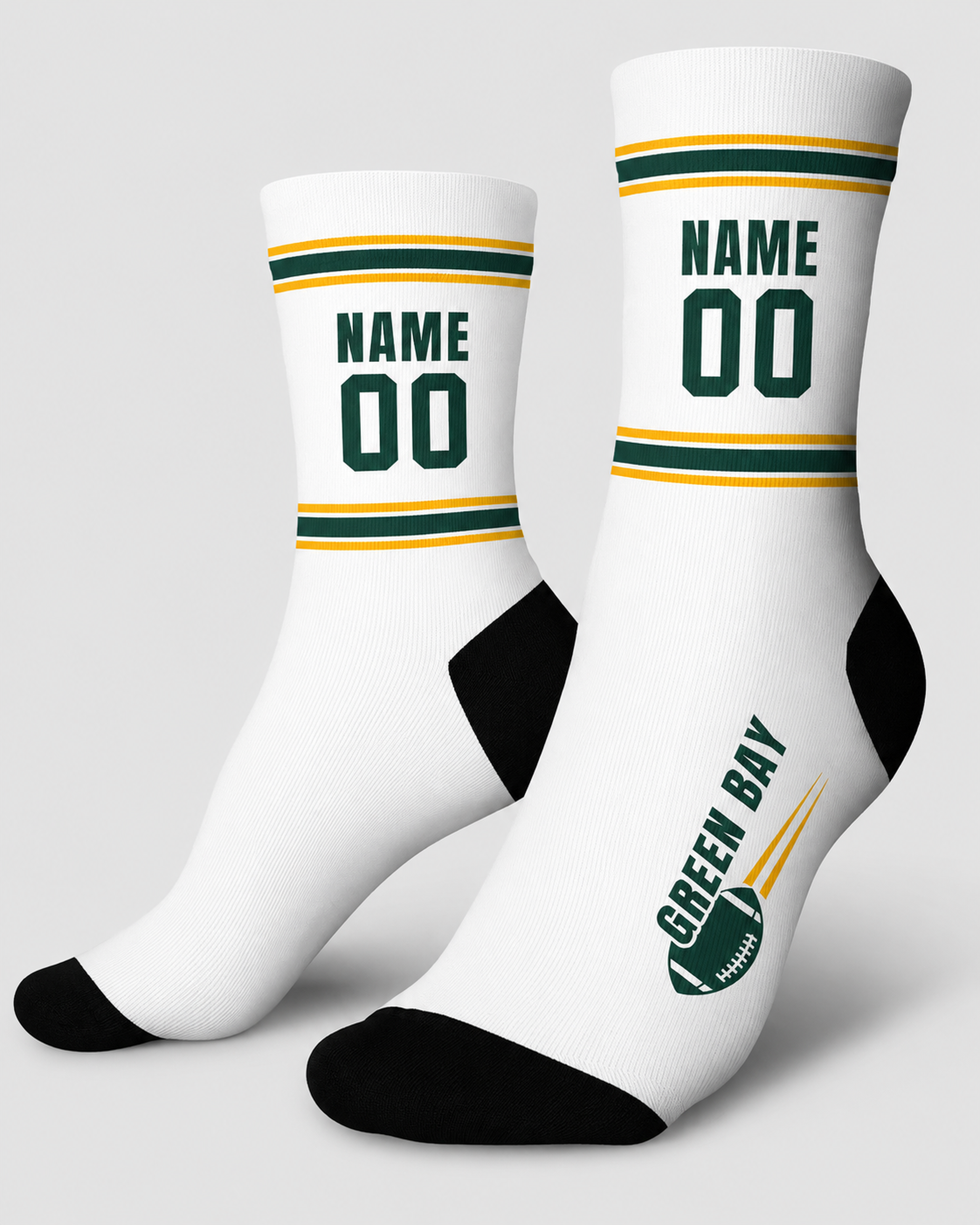 Custom City Sports Socks Green Bay White - Personalized Name Number