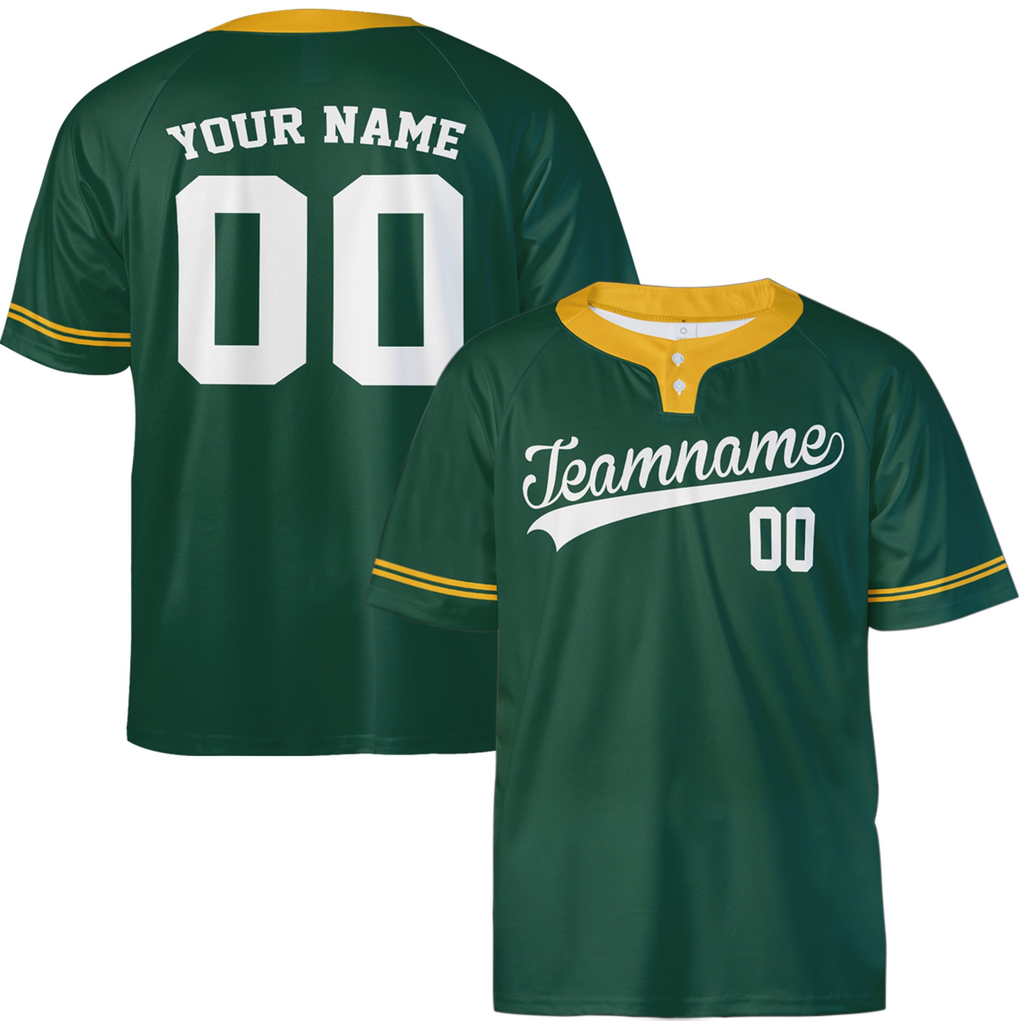 Custom Two Button Softball Jersey Green, Yellow and White – Design Your Own