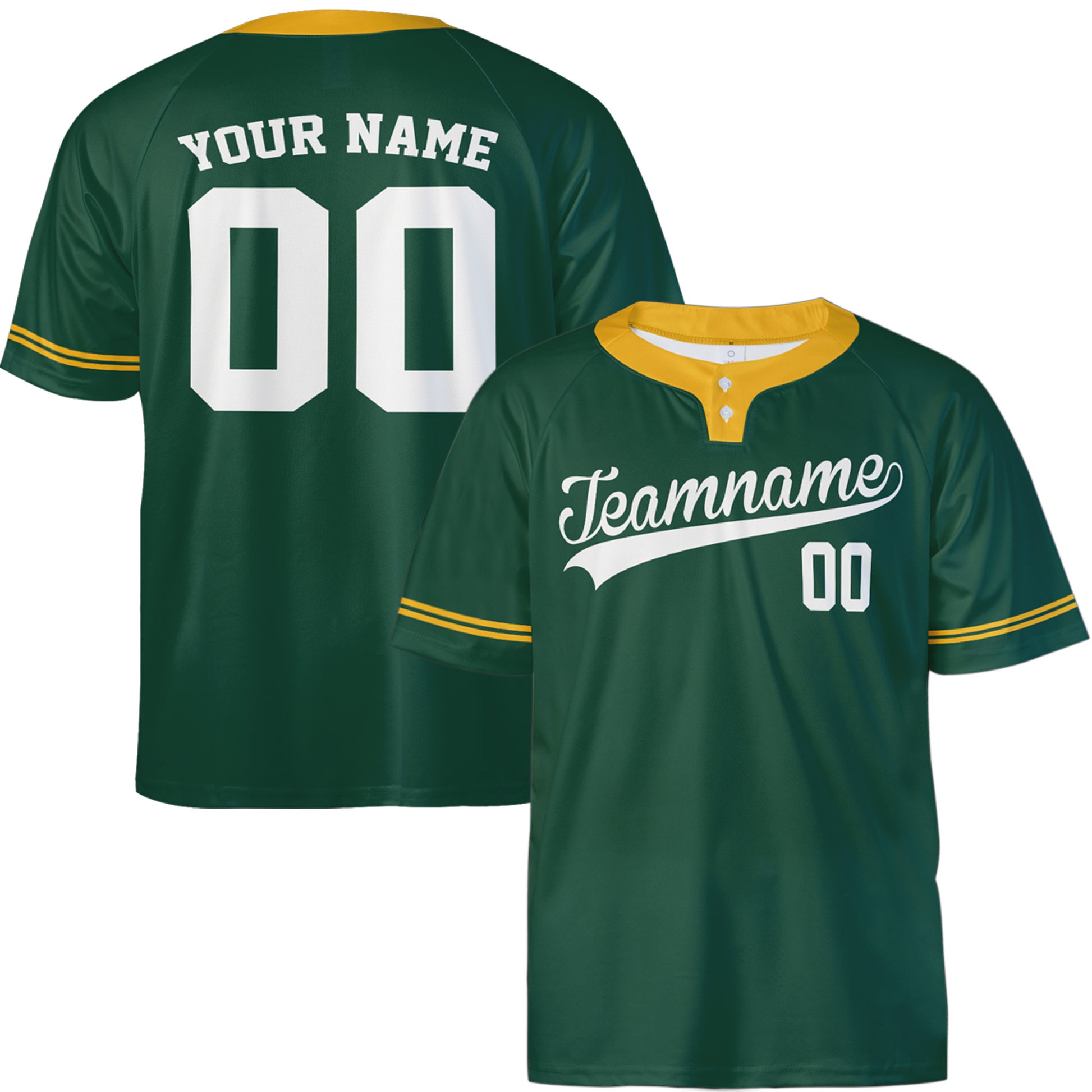 Custom Two Button Softball Jersey Green, Yellow and White – Design Your Own
