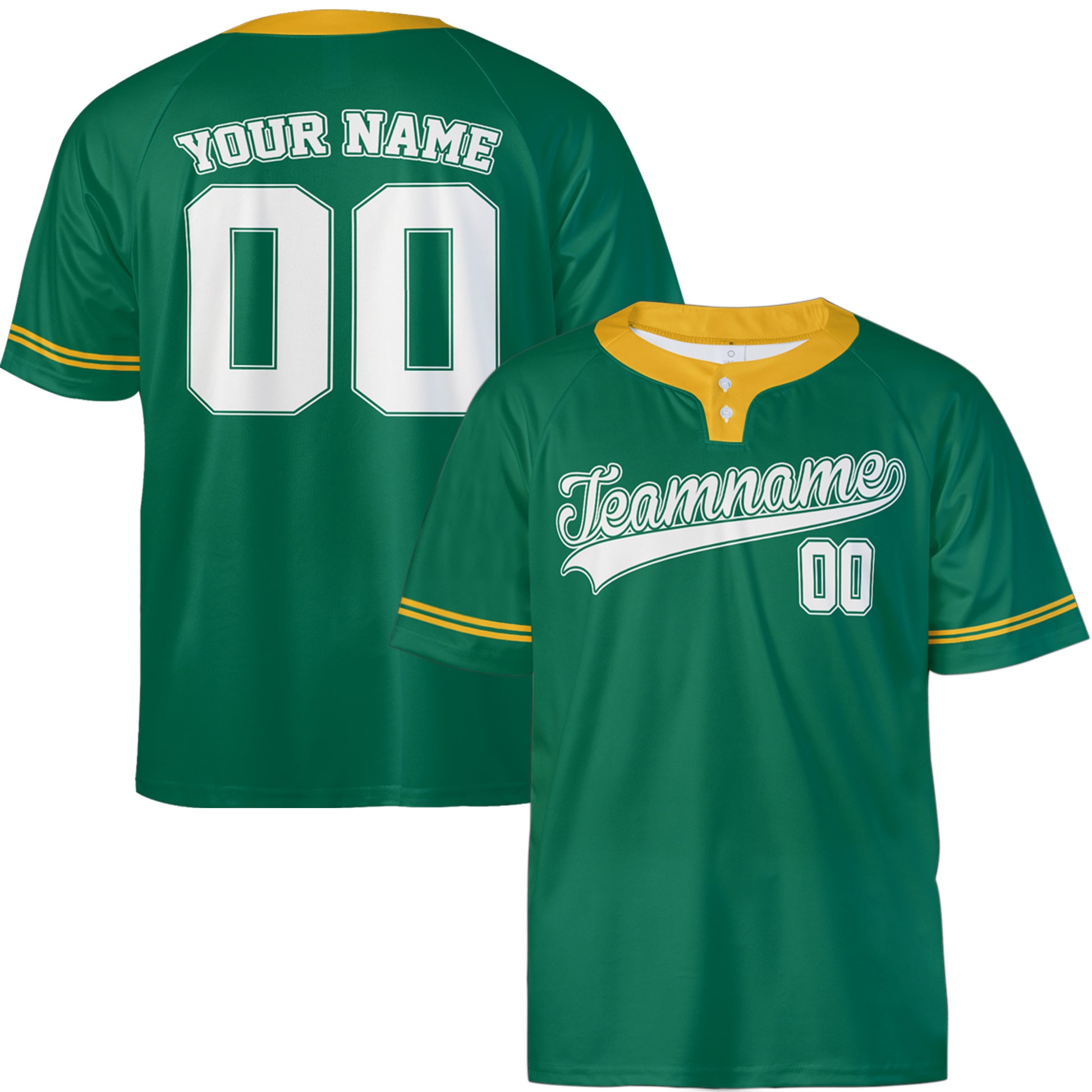 Custom Two Button Softball Jersey Green, Yellow and White Stroke – Design Your Own