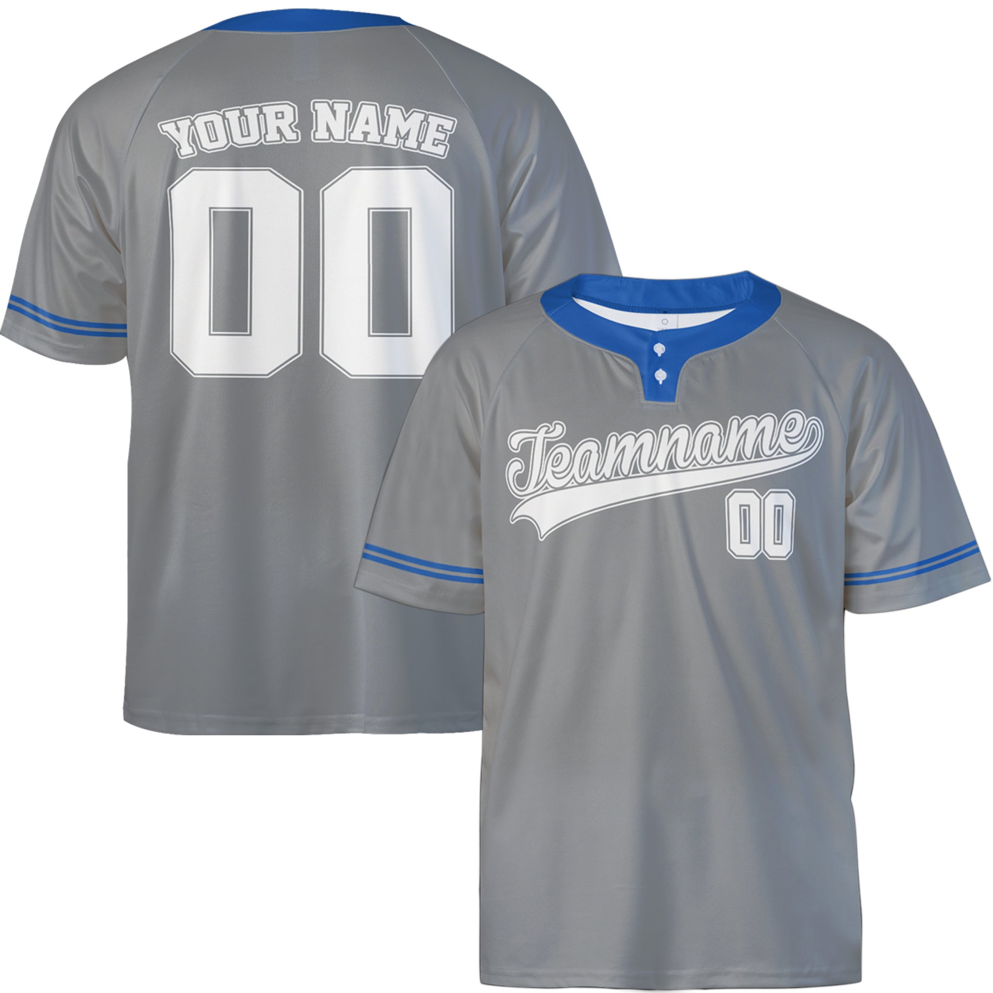 Custom Two Button Softball Jersey Grey, Blue and White – Design Your Own