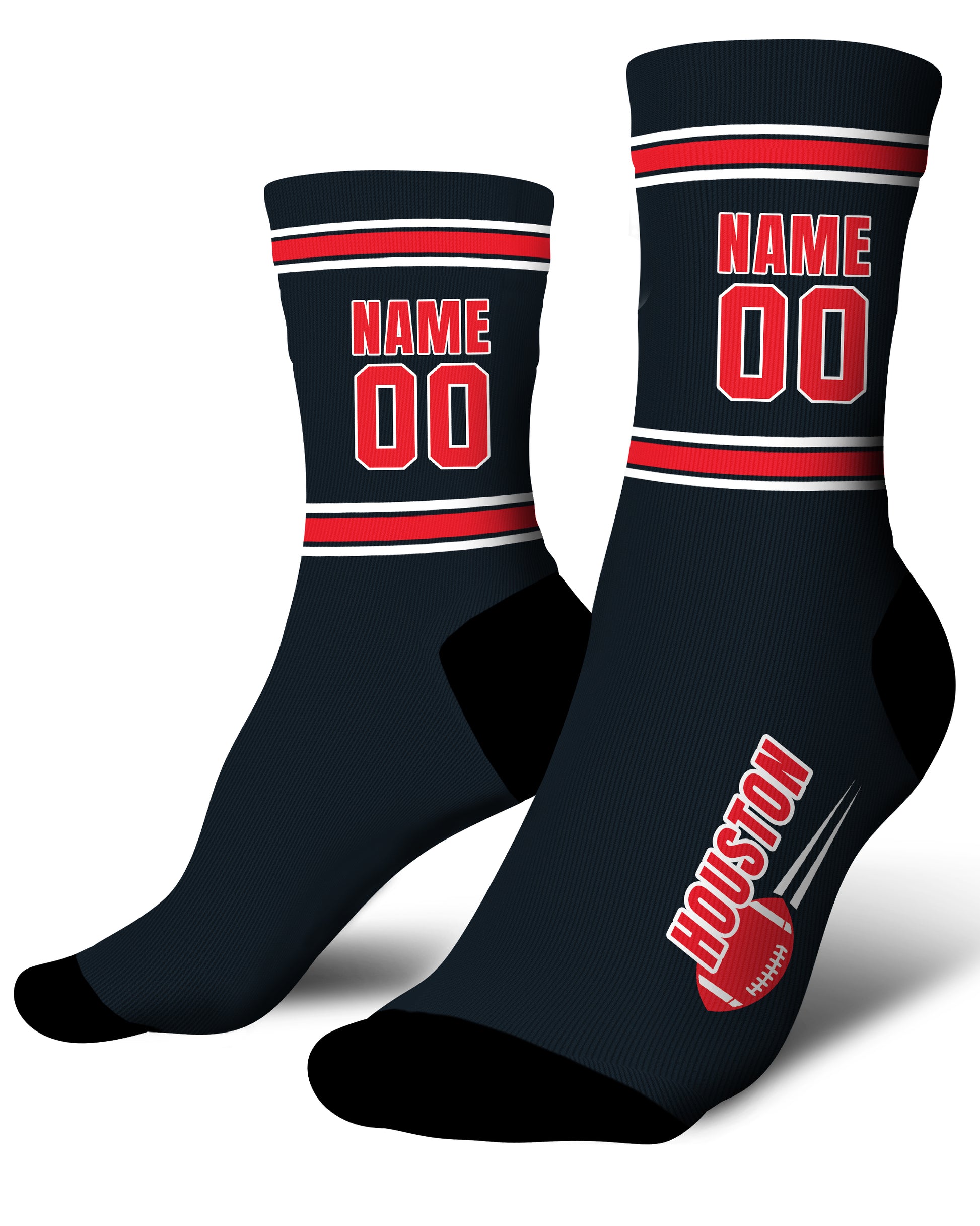 Custom City Sports Socks Houston Navy - Personalized Name Number