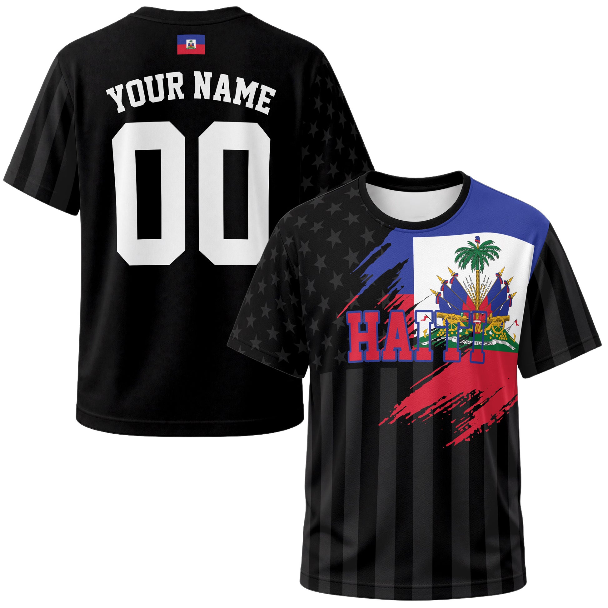 Custom Haiti Soccer Jersey Haitian Fan Flag Black – Personalized Name Number