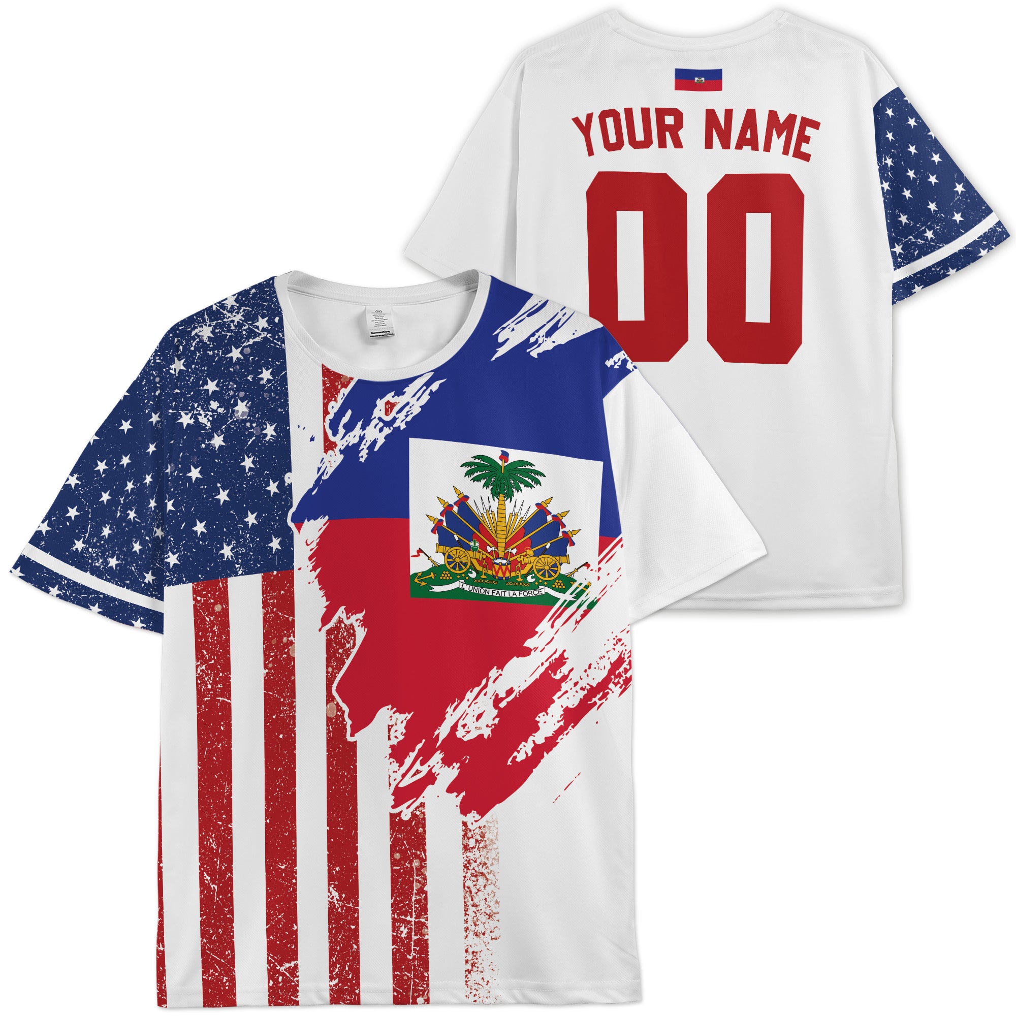 Custom Haiti Soccer Jersey Haitian Fan Fusion Flag - Personalized Name Number