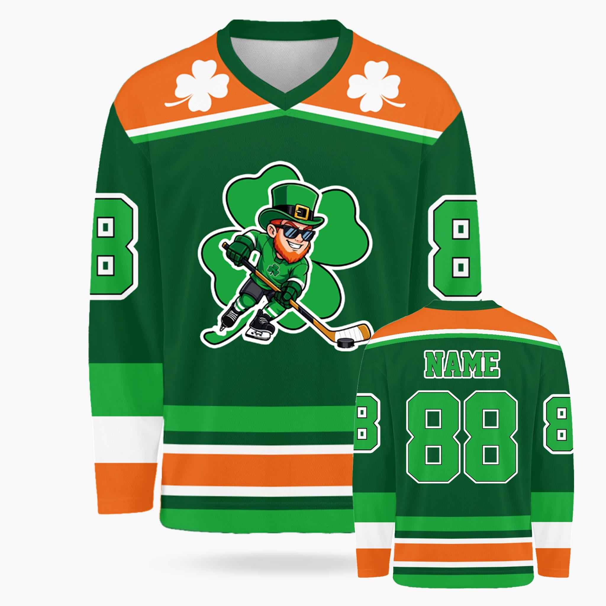 Custom St. Patrick's Day Hockey Jersey Leprechaun Hockey Player