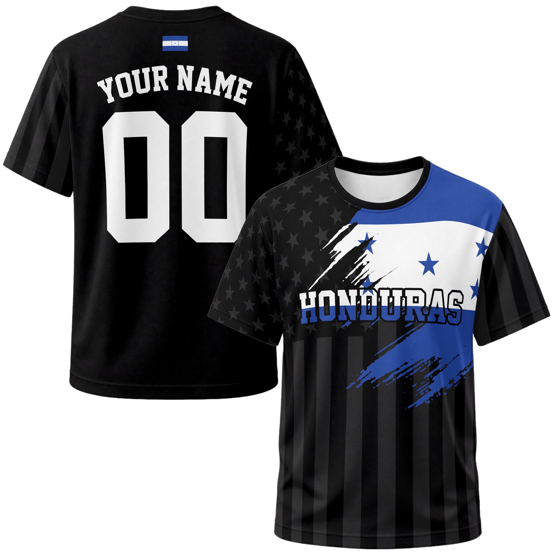Custom Honduras Soccer Jersey Honduran Fan Flag Black – Personalized Name Number