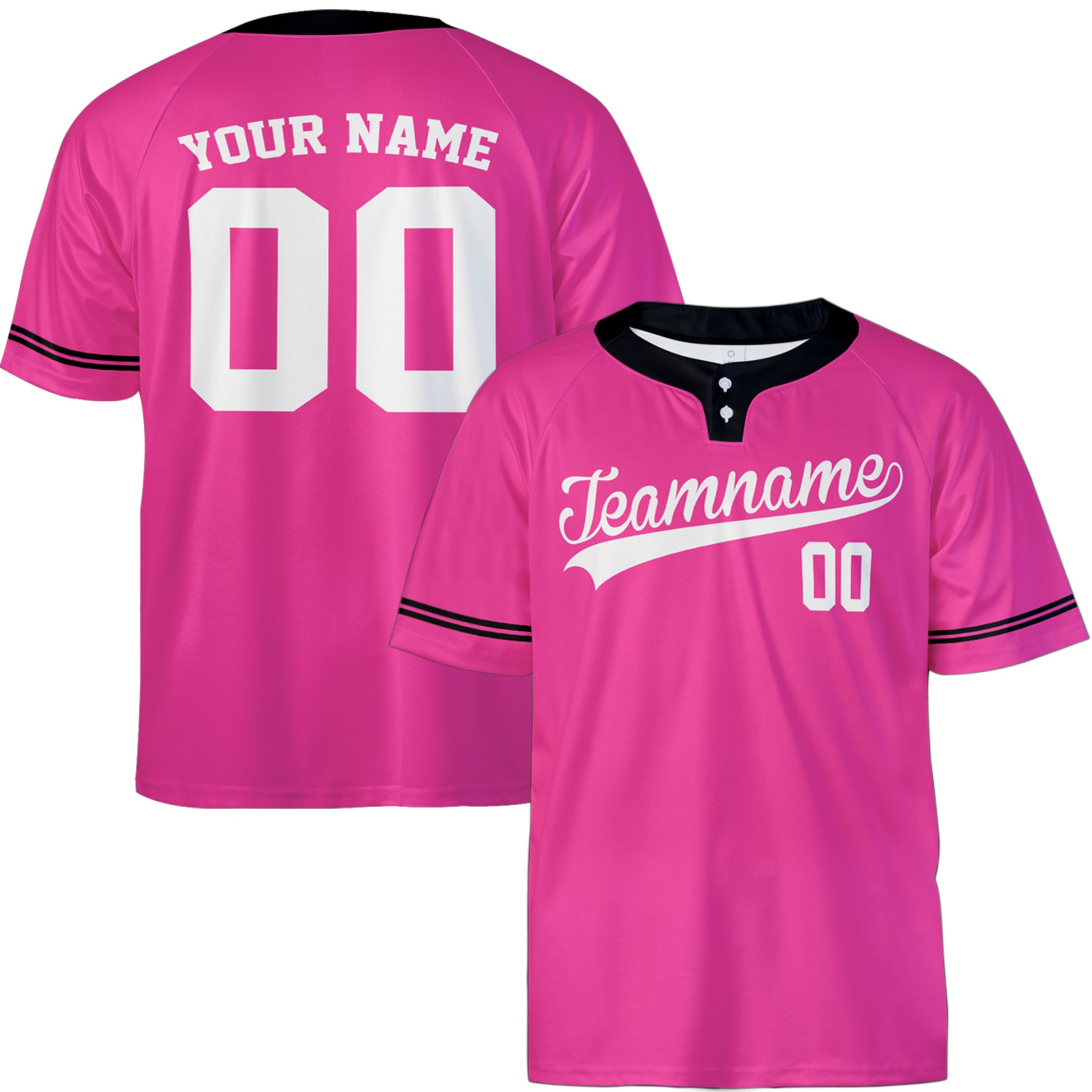 Custom Two Button Softball Jersey Hot Pink, Black and White – Design Your Own